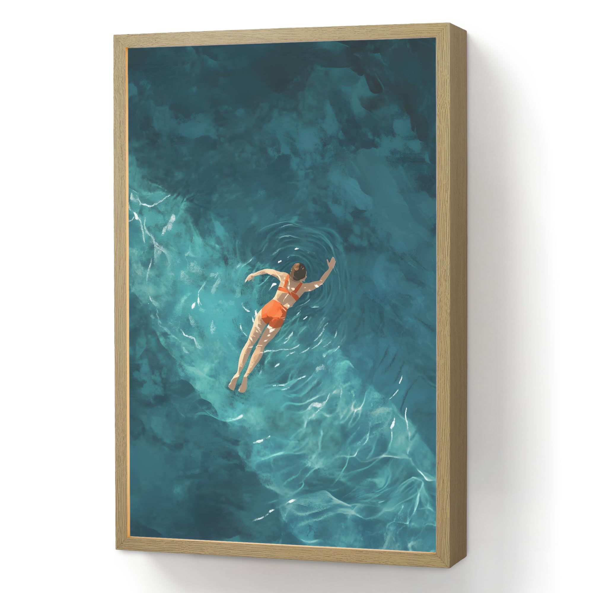 Moderne LED Wandleuchte Innen 40x60 cm Aufladbar Wandbeleuchtung Schlafzimmer Nachtlampe Flach Fernbedienung Warmes Still Licht Dimmbare Lampe Frau - Wasser - Bikini - Orange