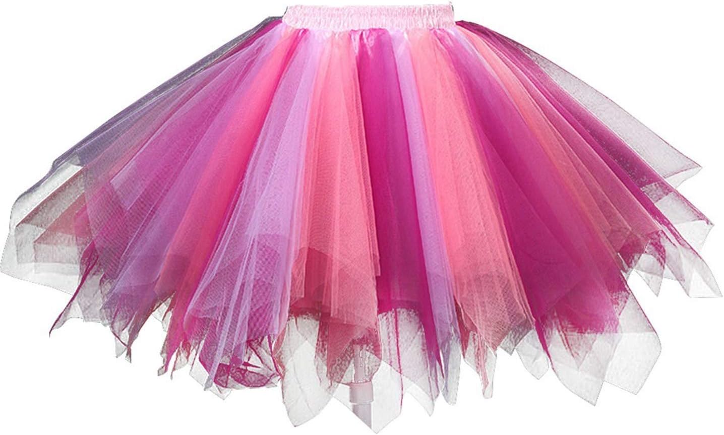 Womens Rainbow Puffy Tutu Layered Tulle Petticoat Skirt for Party