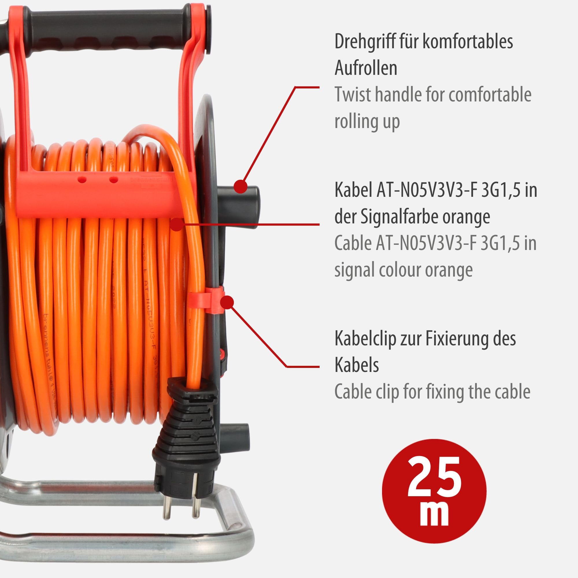 Brennenstuhl Kabeltrommel SPAR-SET 25m outdoor Garant V2 (Made in Germany, IP44) + BREMAXX Verlängerungskabel 10m (Made in Germany, IP44, einsetzbar bis -35 °C, öl- und UV-beständig)