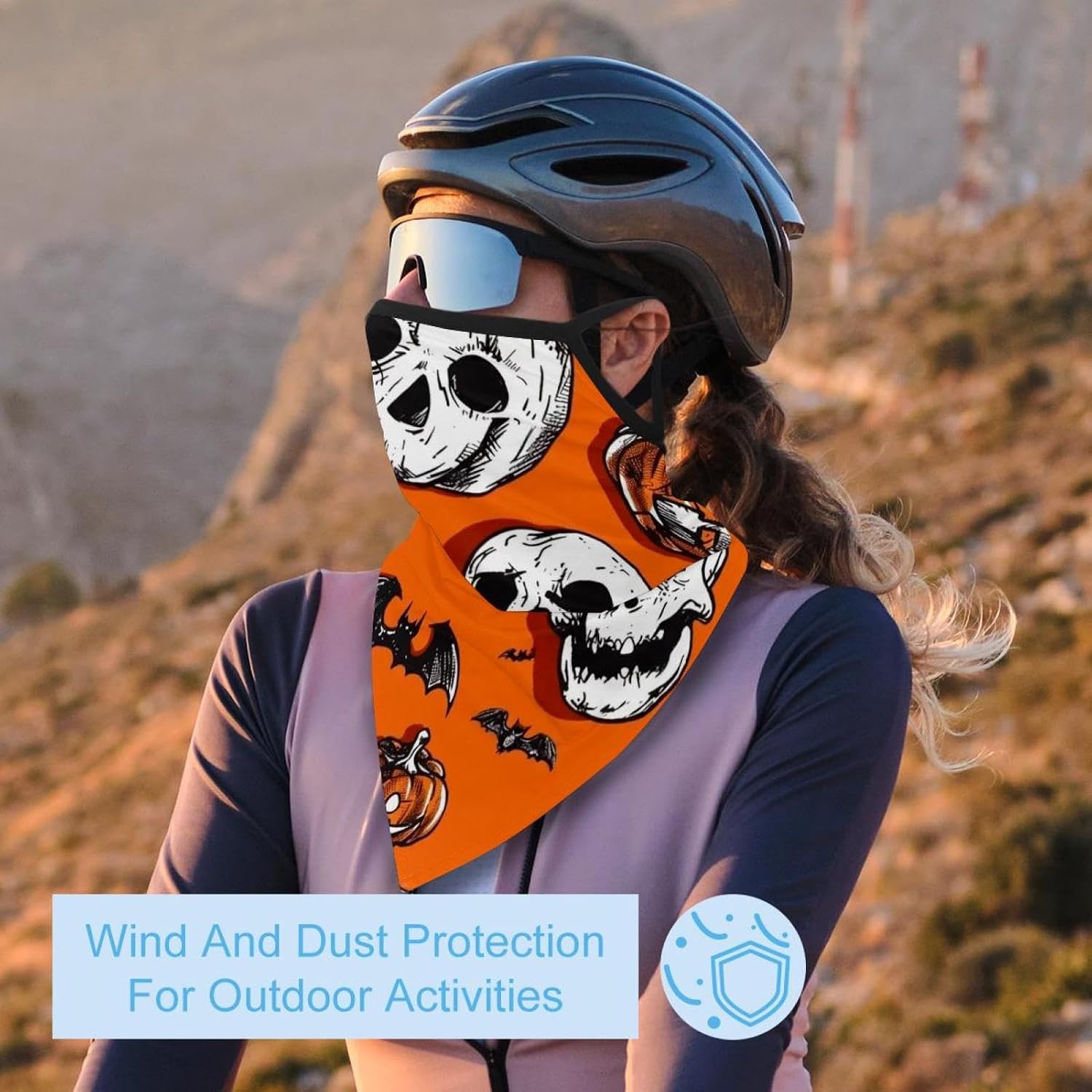 4 Pack Cute Halloween Wallpaper 3 Neck Gaiter Face Scarf Cover Sun Protection Balaclava Cloth Bandanas with Ear Loops