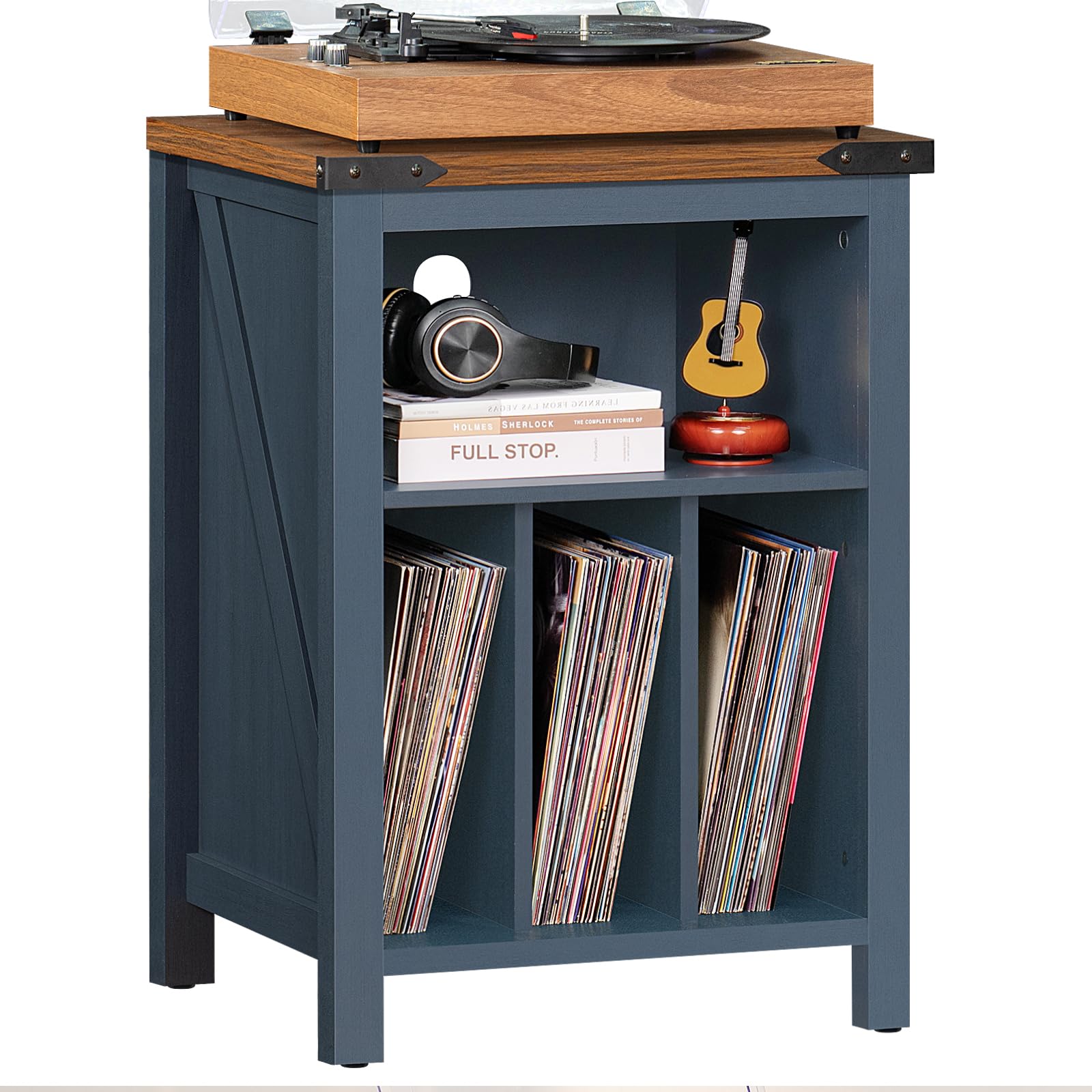 LELELINKY Record Player Stand with Vinyl Record Storage, Large Record Player Table Holds up to 160 Albums, Wood Turntable Stand Cabinet Shelf for Living Room,Bedroom,Office,Blue