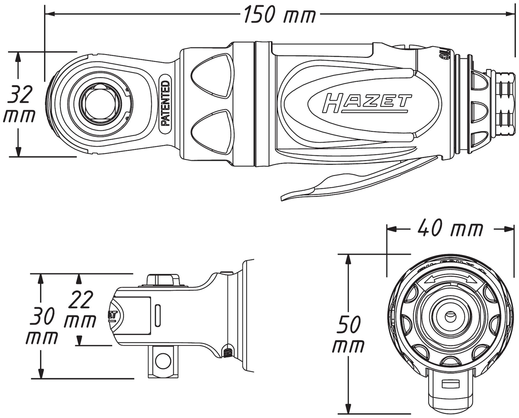 | Hazet 9021P-2 ミニエアラチェット 1&frasl;4インチ 250rpm