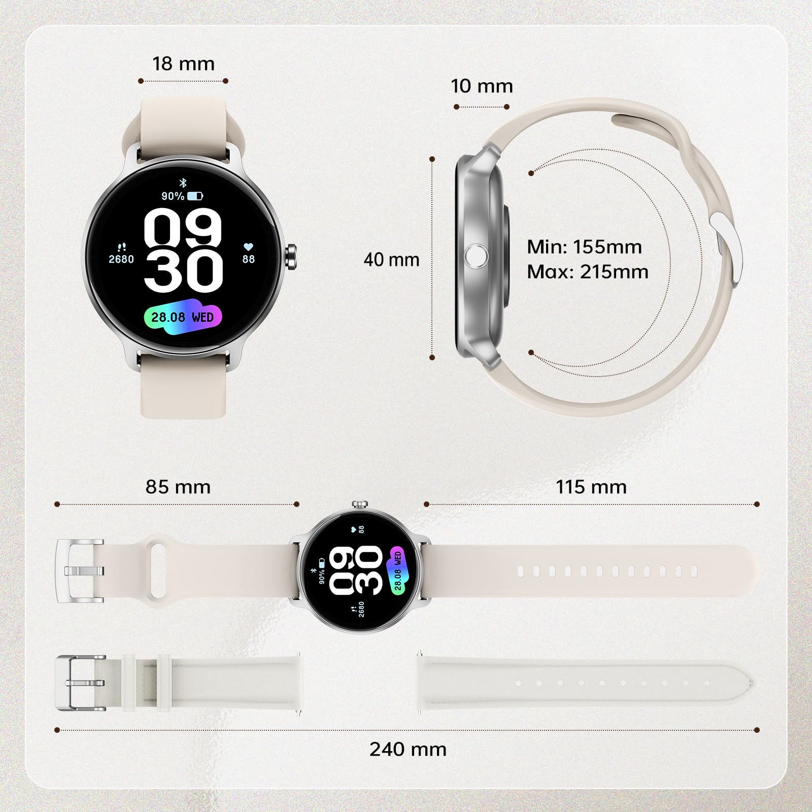 Smartwatch Damen Herren Rund, 1.27" AMOLED Smart Watch mit Telefonfunktion, Fitnessuhr Damen mit Pulsuhr Schlafmonitor Schrittzähler, 120+ Sportmodi, IP68 Wasserdicht Sportuhr für Samsung iOS Android