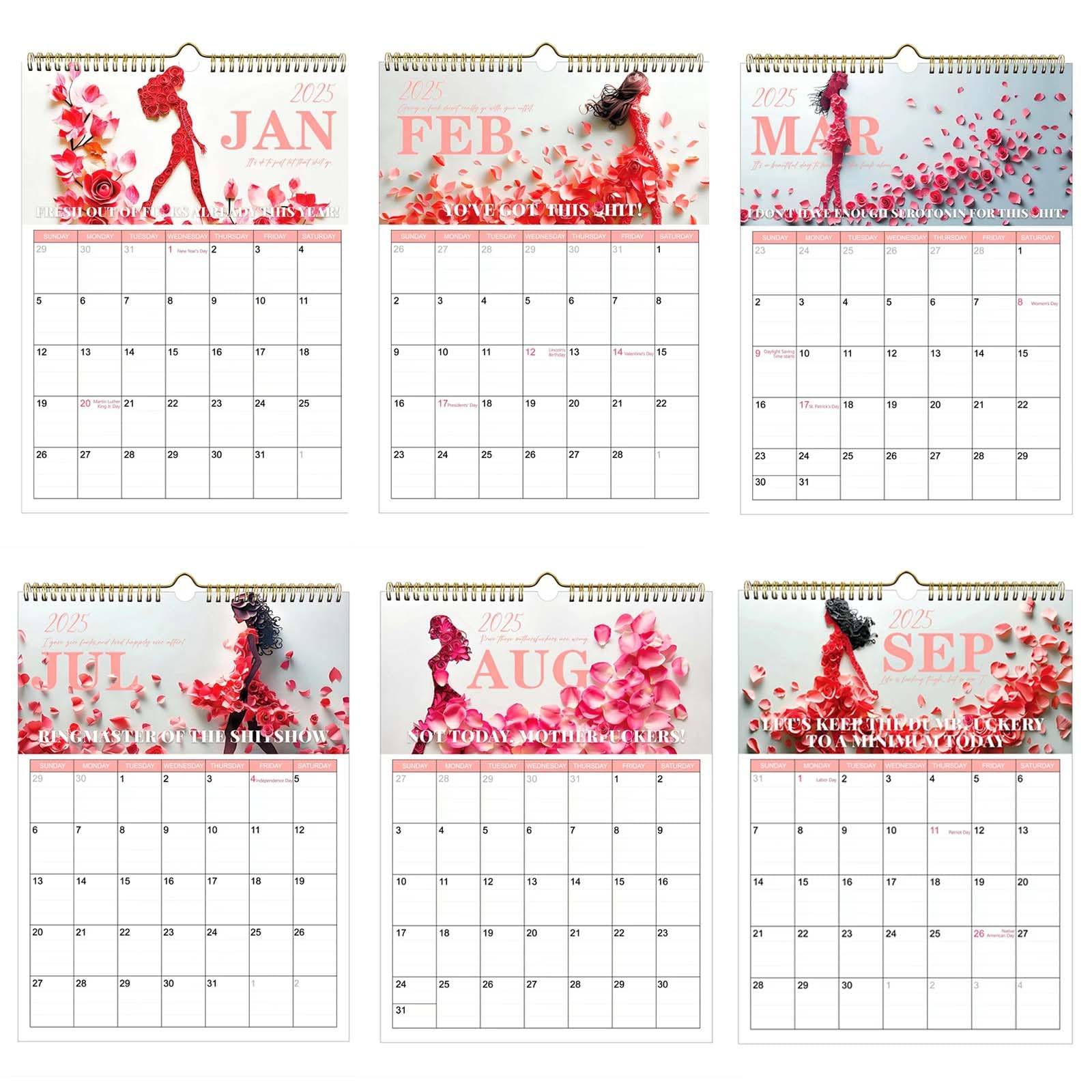 Wandkalender, 5,143,8 x 20,3 cm, stilvolles Design, Hängekalender, Januar 2025 bis Dezember 2025, 12 Monate, schönes Damen-Design, Wandkalender für einfache Organisation, dickes Papier