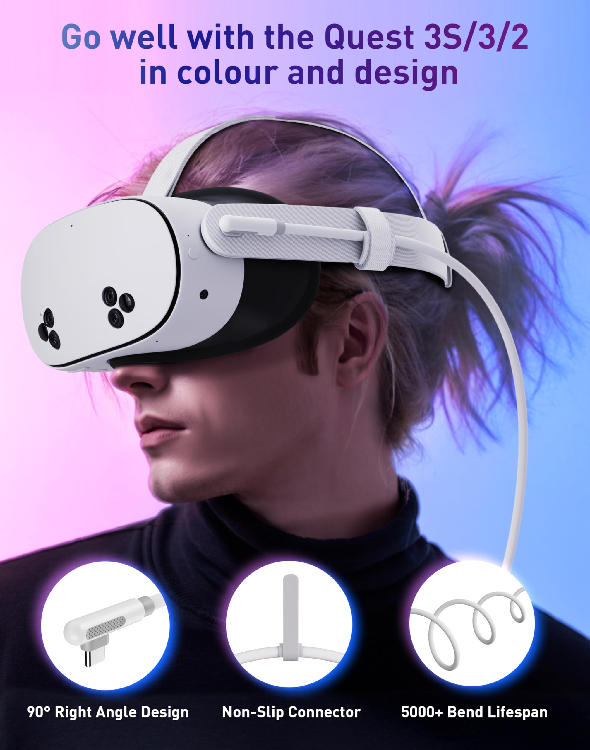 Maxonar [Cable de enlace de carga de realidad virtual de última generación de 20 pies compatible con Meta Quest 3S/Quest 3/Oculus Quest 2/Pico 4 accesorios y PC/SteamVR, impresionante regalo - Cable