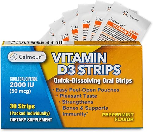 Miniatura 7 de Paquete de 10 tiras de vitamina D3, 2000 UI disolvibles orales D3, sabor a menta que se derrite en tu lengua en 30 segundos, aumenta la inmunidad y