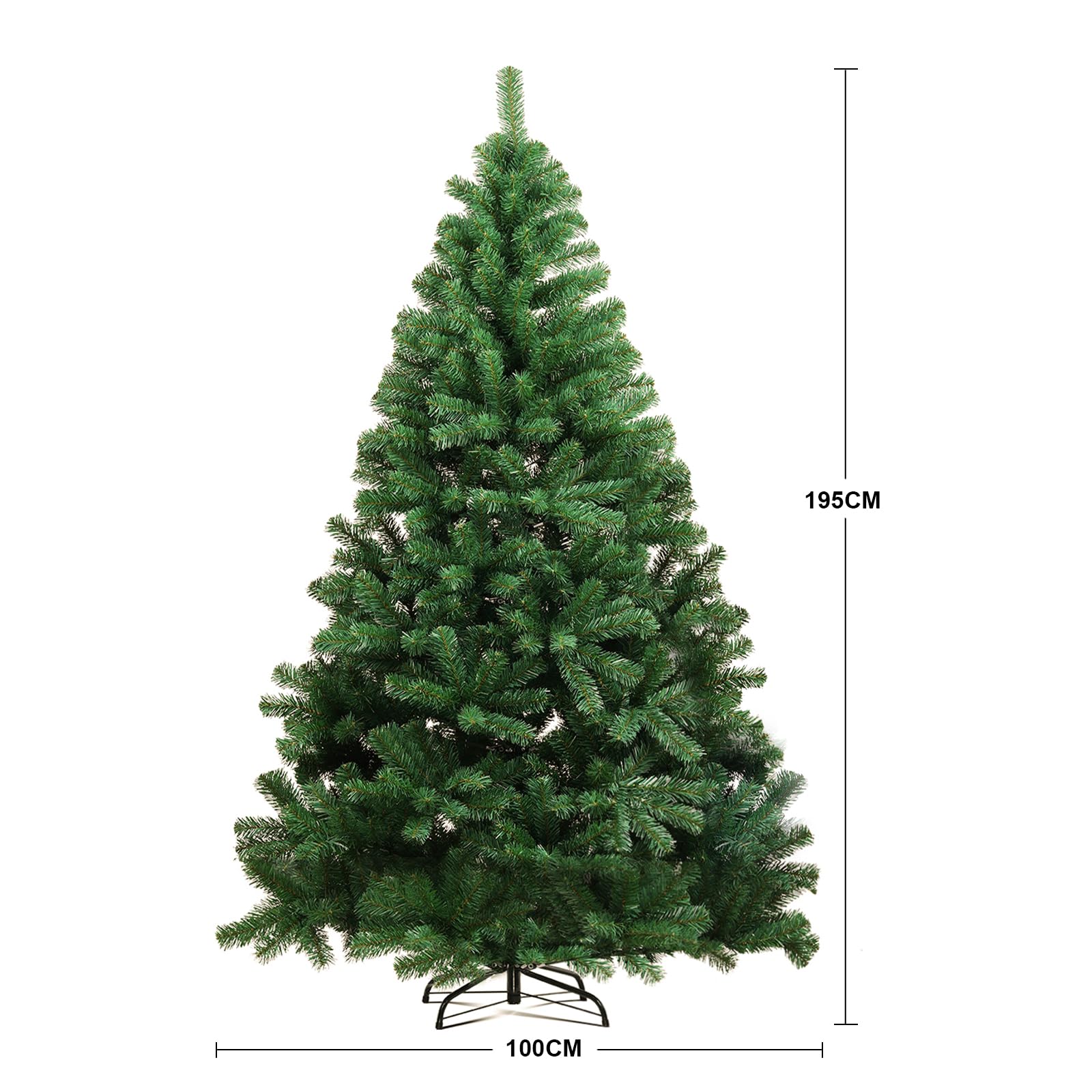 COMHOMA Sapin de Noël Artificiel Haut de Gamme 195cm avec Support - Système de Montage Rapide, Aspect Naturel et Épais - Inclut Cartes DIY et Rubans,Vert