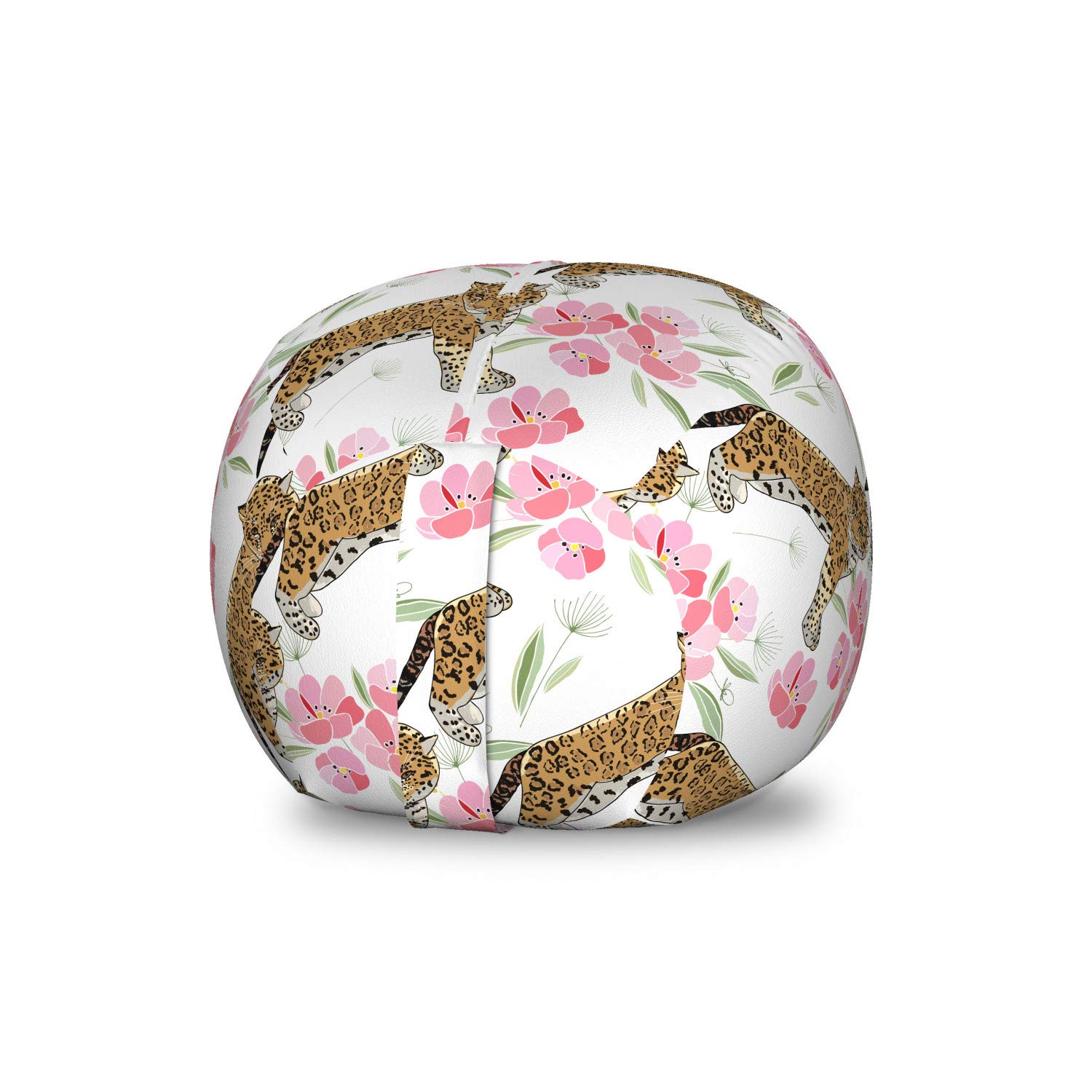 Ambesonne Jaguar Storage Toy Bag Chair, Retro Flowers and Jaguars Blossoming Corsage Botanical Illus