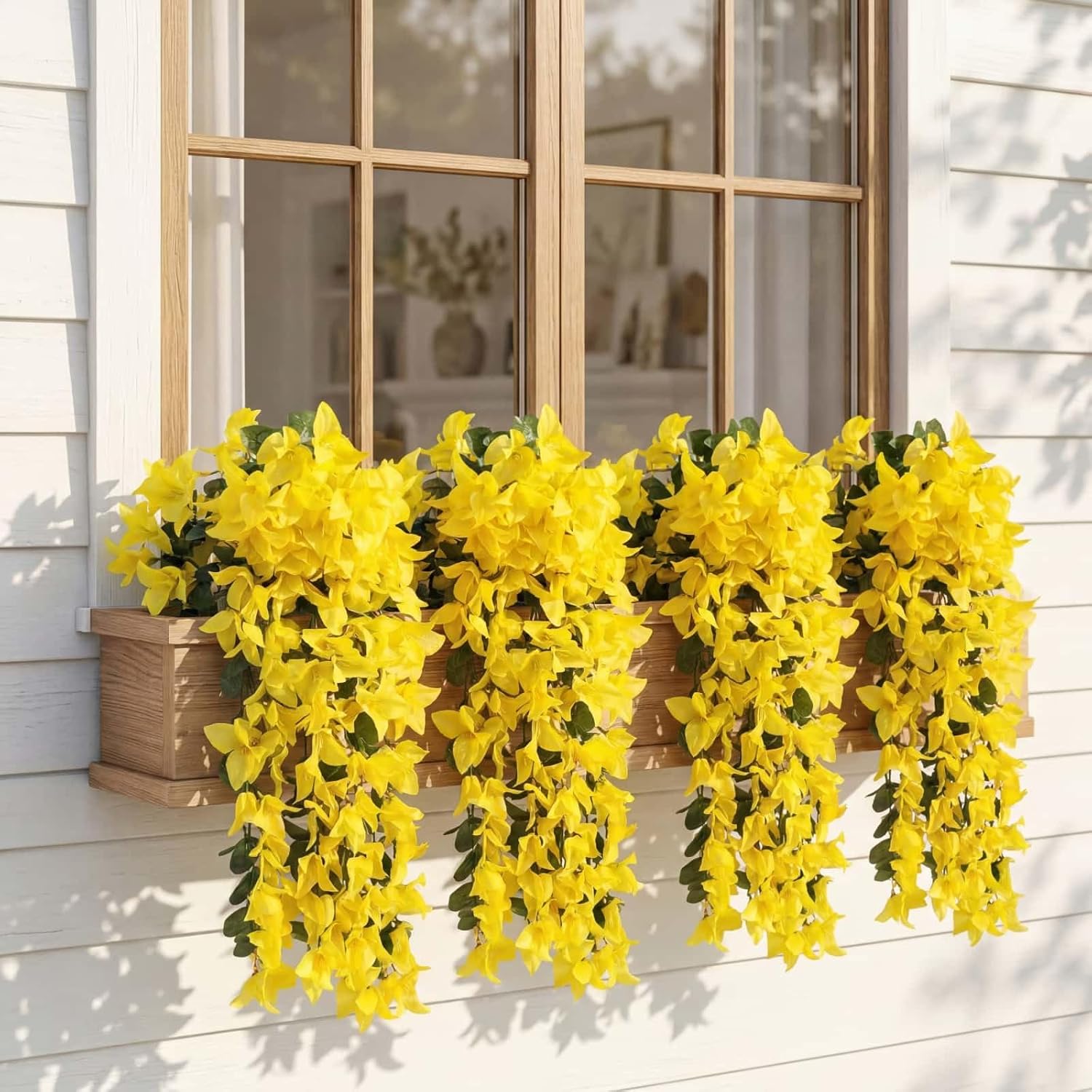 6 Pcs Faux Artificial Bougainvillea Flowers Plants Decor for Outdoors Hanging Fake Flowers Silk Long Trailing Vines for Front Door Yard Porch Planter Balcony Patio Summer Spring Home (Yellow)