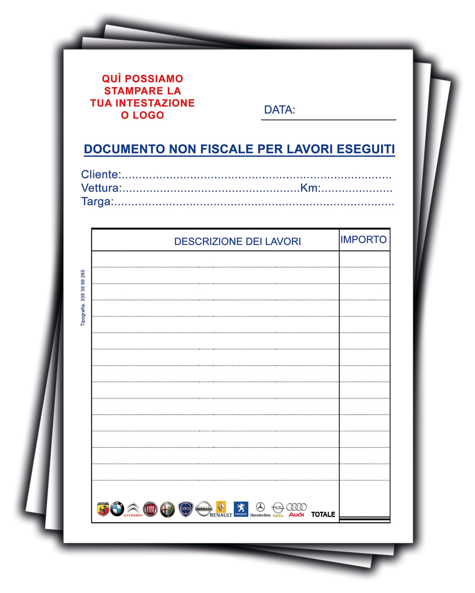 Ricevuta Non Fiscale per Officina Meccanica 15x21 cm – Blocchi da 50 Fogli – Documento Lavori per Meccanici, Carrozzieri, Elettrauto – Personalizzabile con Logo