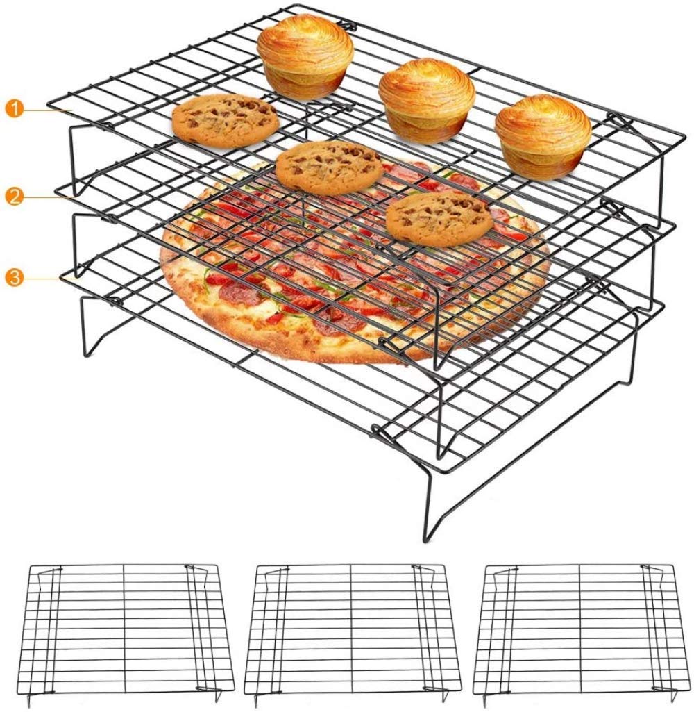 Rejilla Para Cocinar Y Enfriar De 3 Niveles, Rejilla De Acero Inoxidable Para Enfriar Galletas, Pasteles Horneados, Etc., 34 X 24,5 X 19,5 Cm, Negro