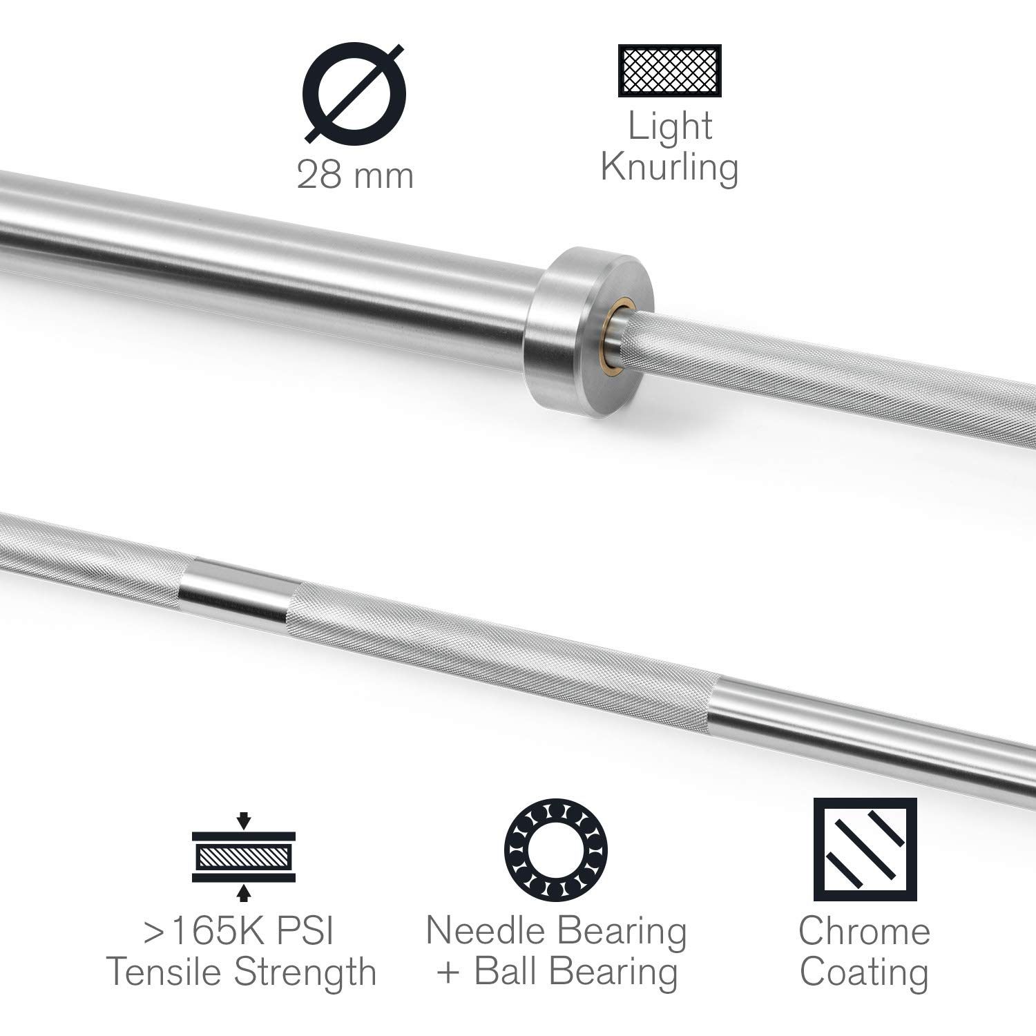 CAPITAL SPORTS Hybrid Men Pro, Men ECO ou Women - Haltère Long Hybride Professionnel, Barre Olympique, 201 ou 220 cm, 15 ou 20 kg, Support :50 mm Ø, Charge Maxi :650 ou 910 kg, Acier, Argent