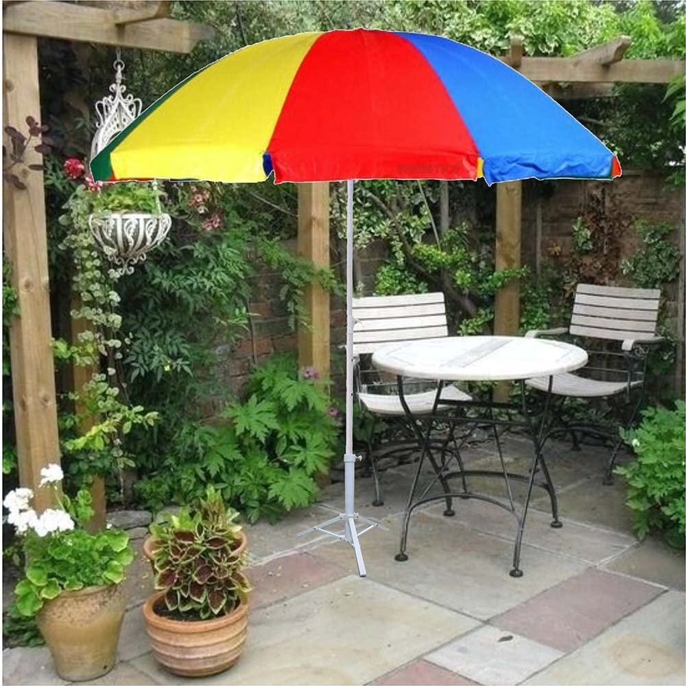 SIGNISTICS 7ft Multi Colour Garden Beach Resort Terrace Swimming Pool Outdoor Patio Umbrella with Tripod Stand (Made in India)