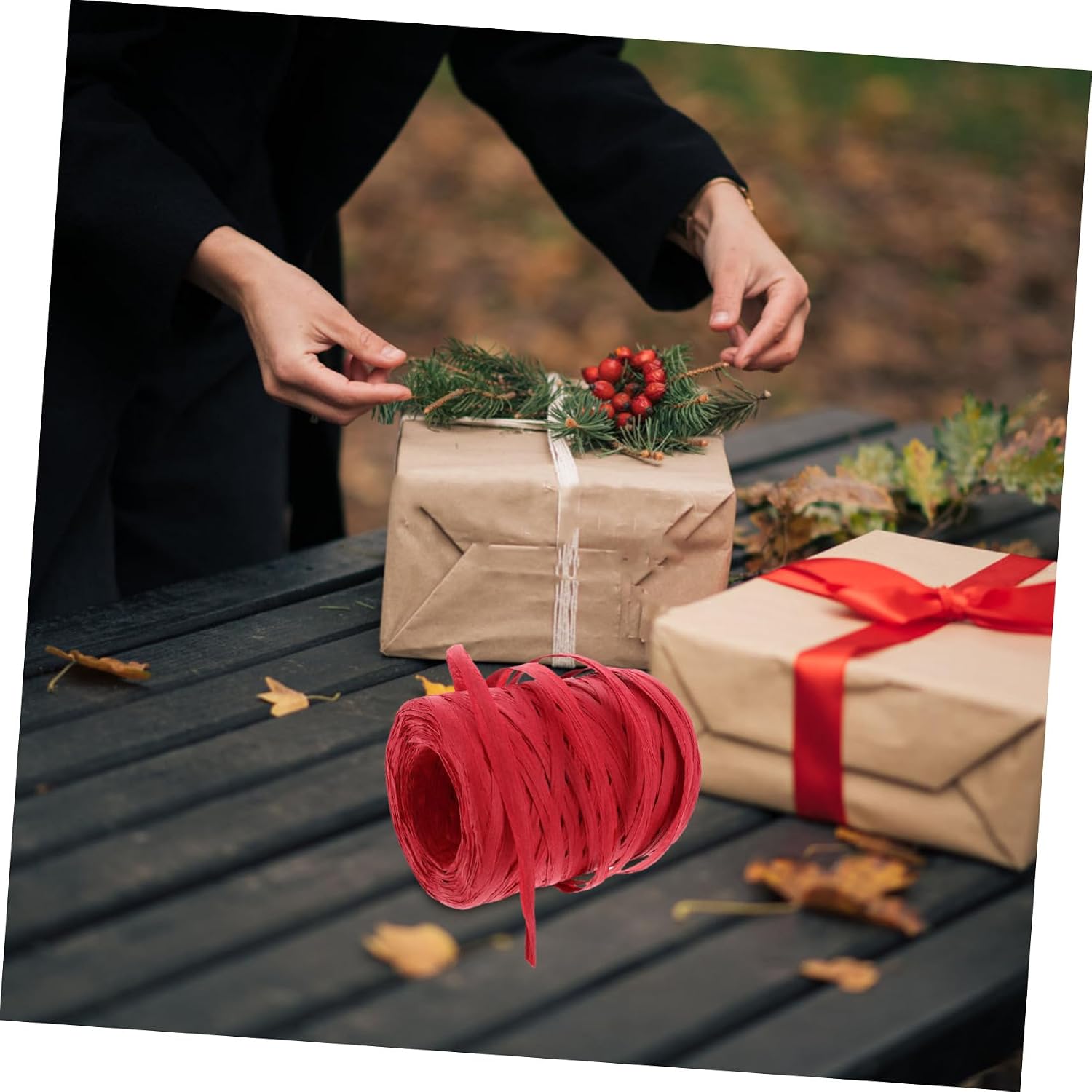 Red Raffia Paper Ribbon Twine Roll 100 Meters for Craft Tying