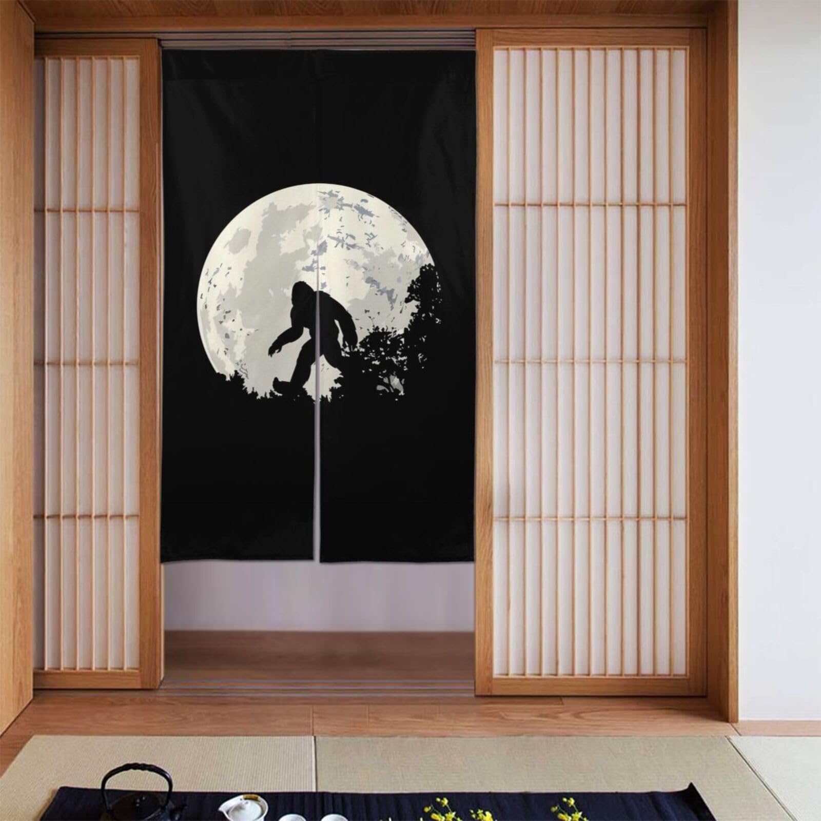 Lukiyys Bigfoot Sasquatch Monsters Full Moon Door Curtains,Doorways Curtains for Windows,Bedroom Divider 34"X 56"