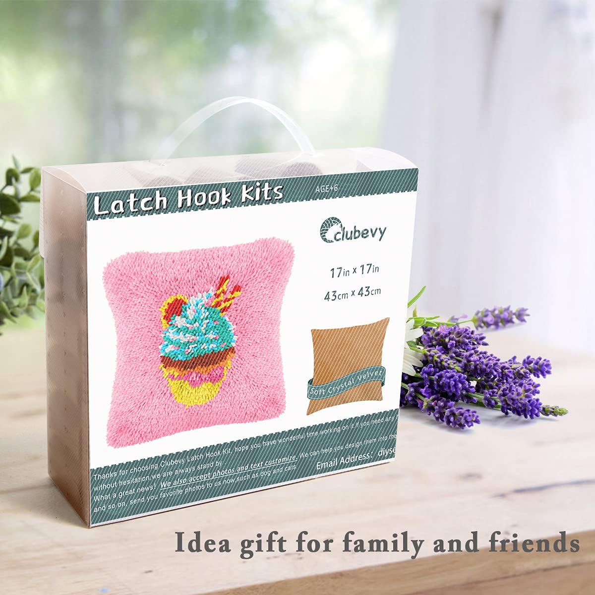 clubevy Latch Hook Kits DIY Throw Pillow Cover Crochet Crafts for Beginner Kids and Adults Handmade Crafts Home Decoration Festival Birthday Gift,Ice Cream 17 x17 inch