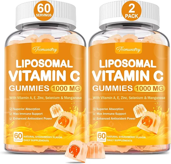 Tcemundry Liposomal Vitamin C Gummies 1000mg for Adults: Vitamin C Chewable Gummy with Zinc, Elderberry, Vitamins A & E