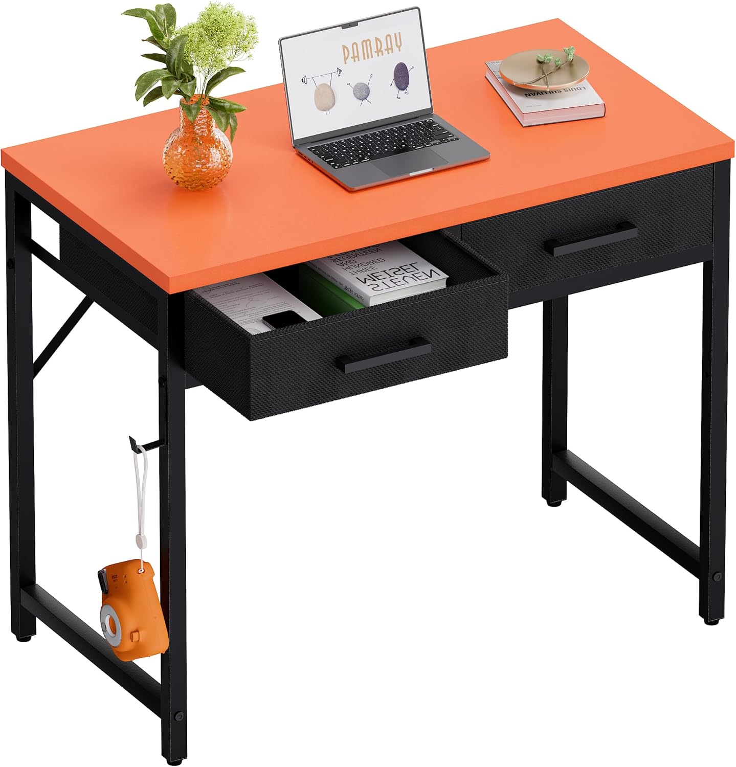 Pamray 32 Inch Small Computer Desk with 2 Drawers for Bedroom Study Writing Home Office Table for Small Spaces Orange Orange 32 inch