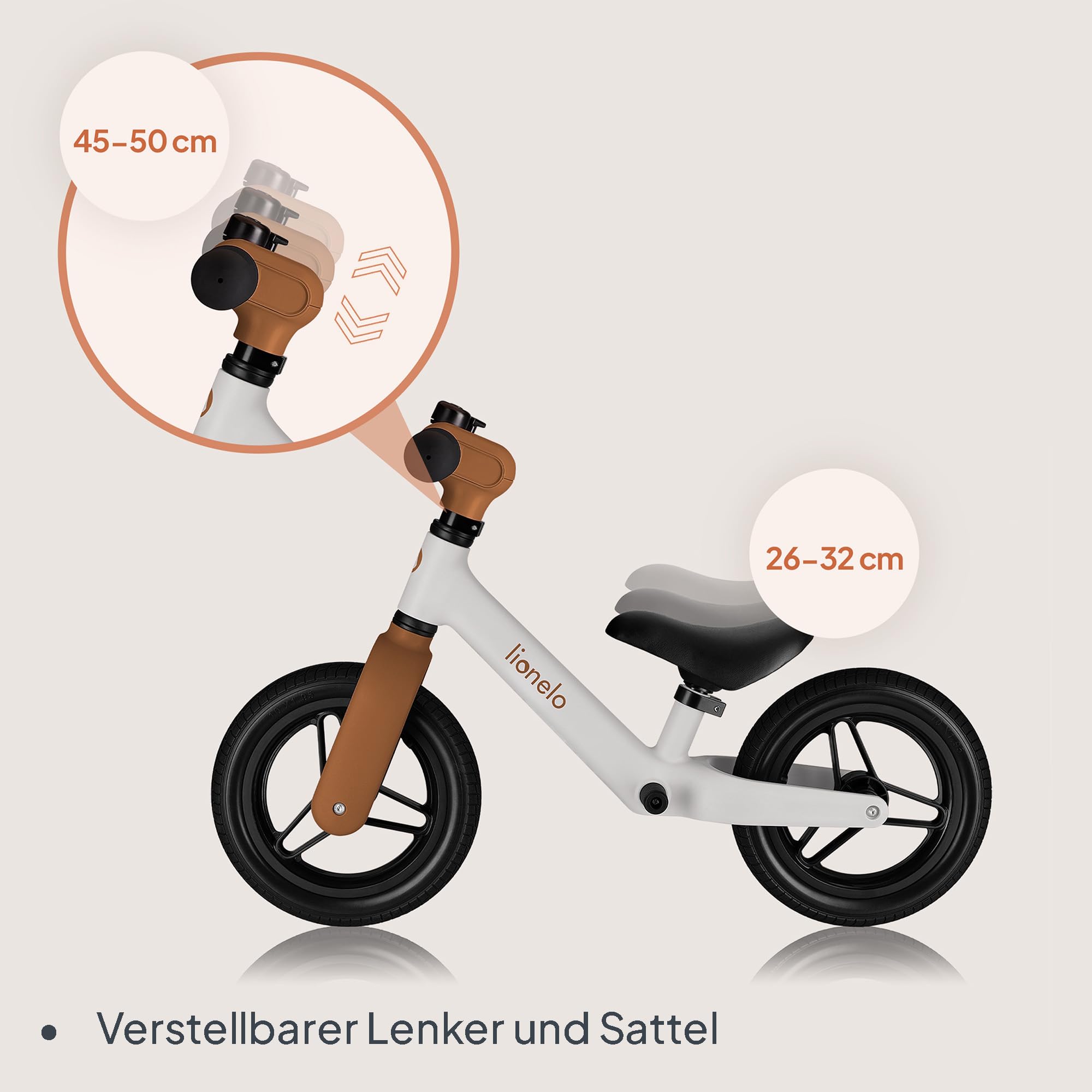 Lionelo Toni Kinder-Laufrad von 18 Monaten bis 30 kg, PU-Gummi-Räder 25 cm, Fußstütze, Korb, Verstellbarer Sitz und Lenker, Rutschfester Griff, leicht 2,3 kg, Klingel