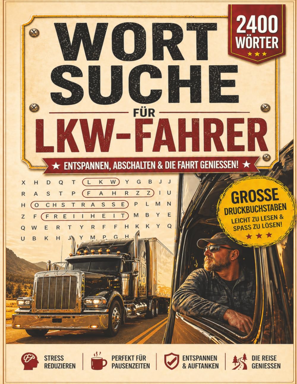 Wortsuche für LKW-Fahrer: 2400 Wörter in 100 Großdruck-Rätseln zum Entspannen, Abschalten und Stressabbau – Perfekt für lange Fahrten und Pausen