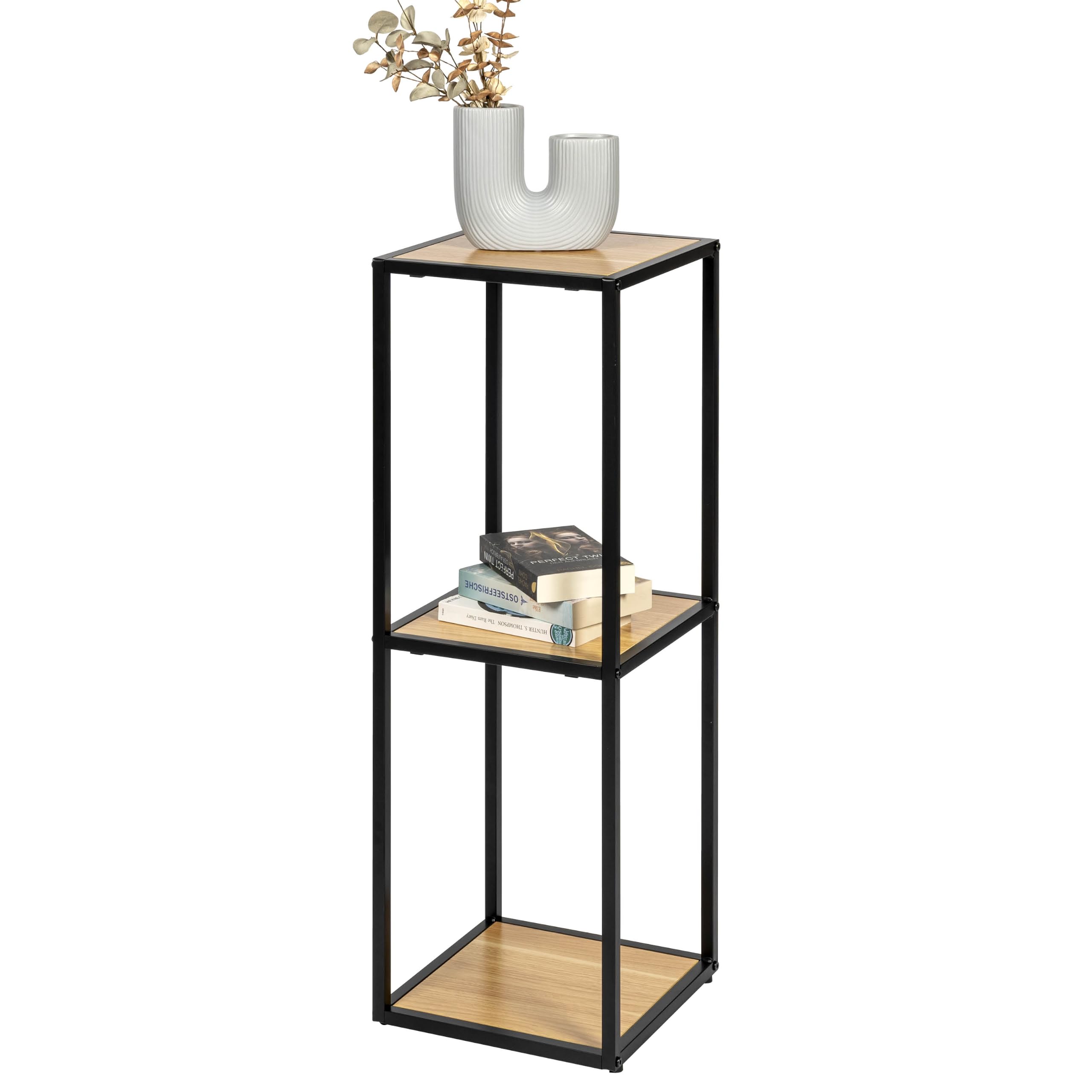 eluno Étagère métal Mat avec 3 étagères en Bois, Pieds réglables en Hauteur, bibliothèque, étagère de Salle de Bain, étagère de Rangement, Polyvalente (Noir)