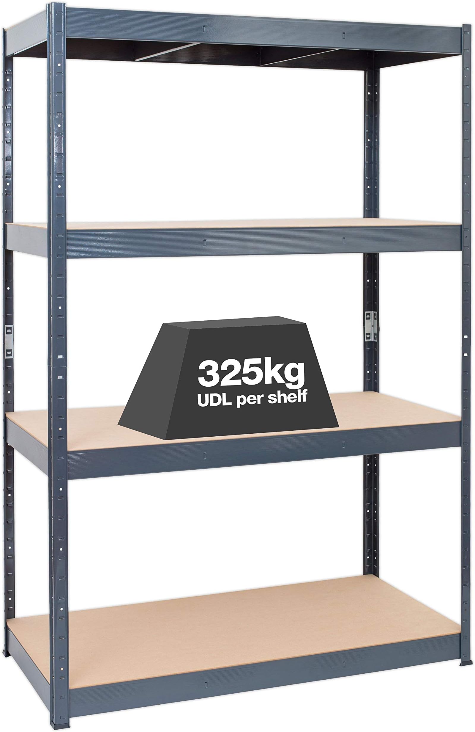 STORALEX® Heavy Duty (325kg UDL) Extra Wide & Extra Deep Garage Racking Shelving Unit - 180cm (h) x 120cm (w) x 60cm (d) - Large 4 Tier Bay - Metal & MDF Shelves