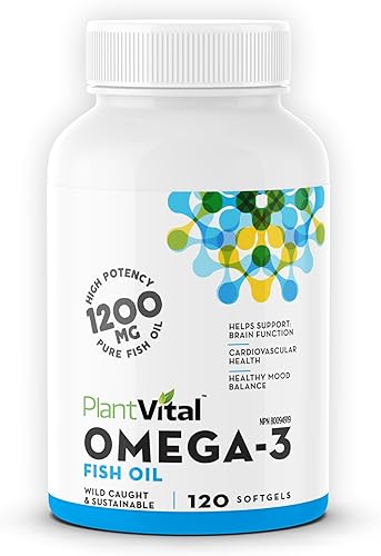 Plantvital Omega 3 Cápsulas - Suplementos de aceite de pescado puro noruego Omega 3 - Triple fuerza - Sin sabor a pescado - Molecularmente destilado