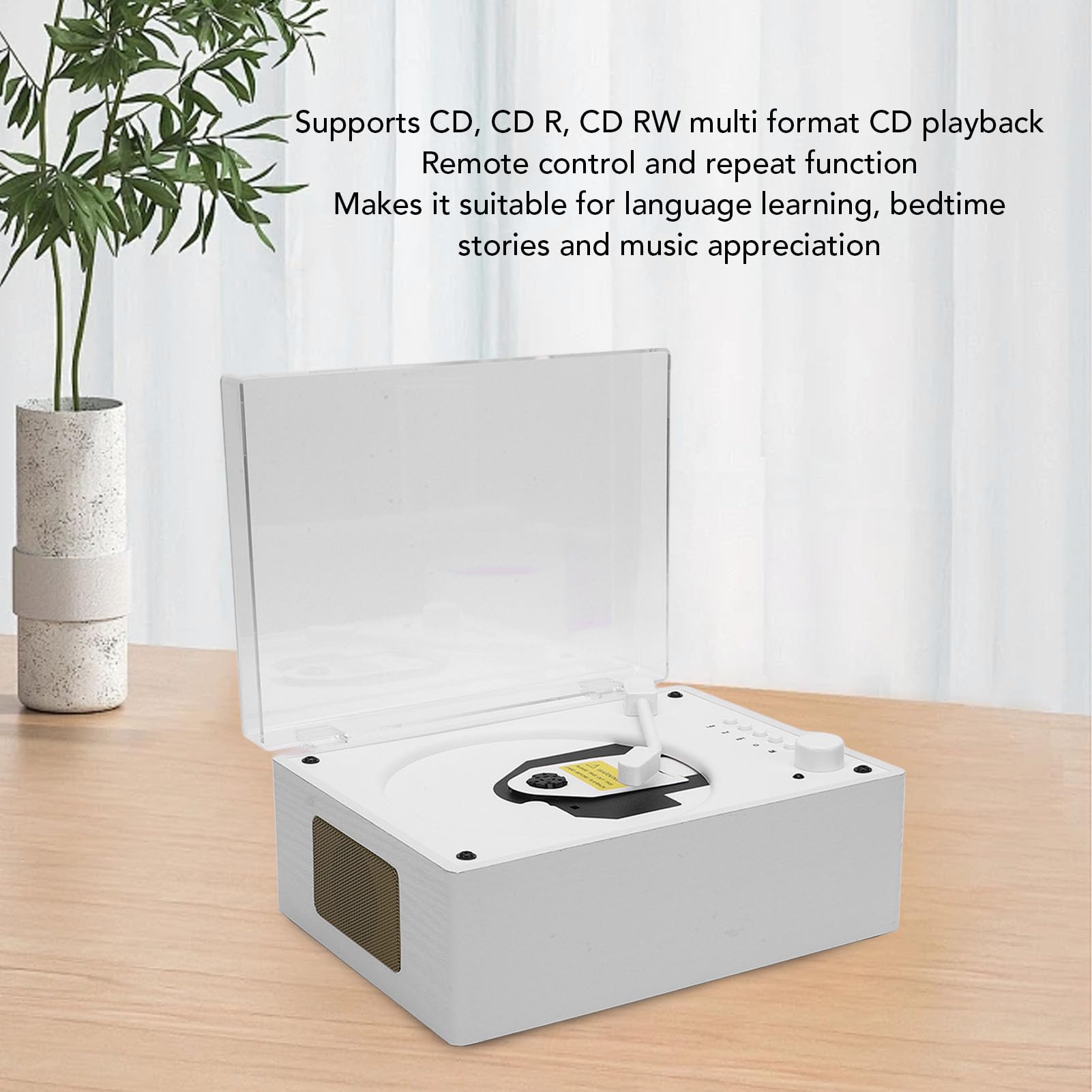 Przenośny Odtwarzacz BT CD Retro Wielofunkcyjny Odtwarzacz CD z Zdalnym Sterowaniem BT 5.0 USB Odtwarzanie Napędu Flash Wbudowane w baterię 3600 MAh do Podróży w Biurze (Kolor białego drewna)