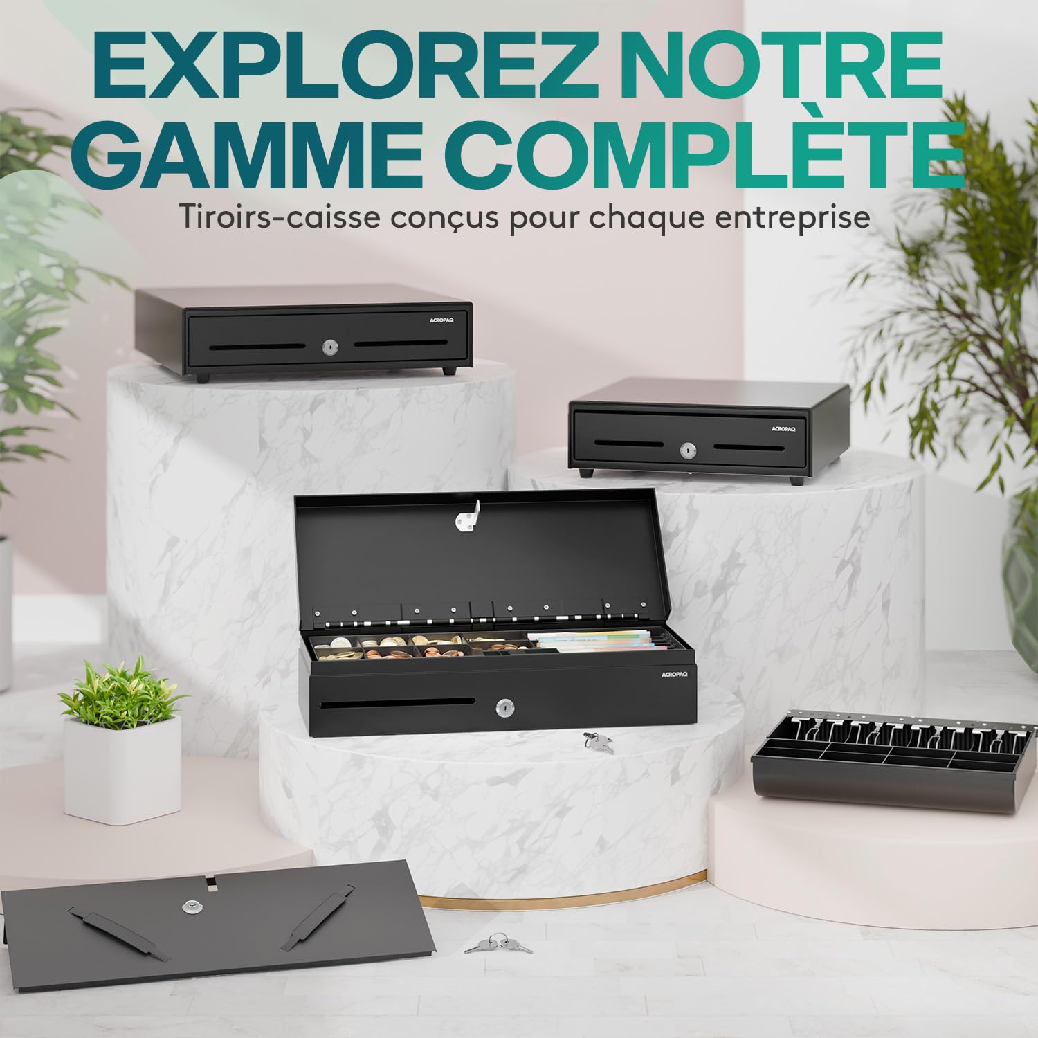 ACROPAQ Tiroir caisse Fliptop - Compatible avec caisse enregistreuse RJ11, 6 compartiments monnaie & 8 billets, Insert amovible, (46 x 18 x 10 cm) Boîtier en métal robuste - Caisse