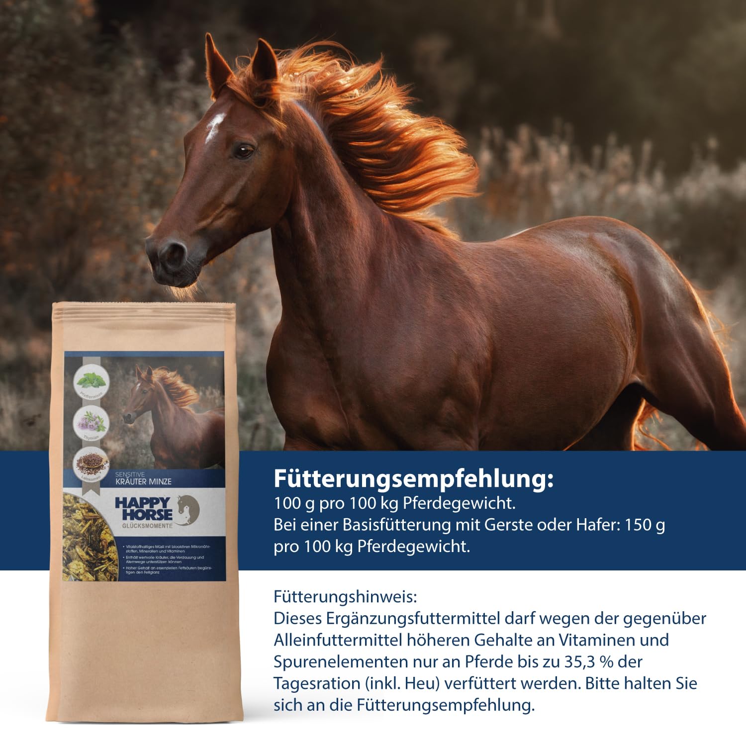 HAPPY HORSE Sensitive Kräuter Minze 2 x 14 kg – Pferdefutter zur Unterstützung der Atemwege - Mit Fenchel, Kamille und Rosmarin - Mineralstoffreiches Ergänzungsfutter für Sport- & Freizeitpferde
