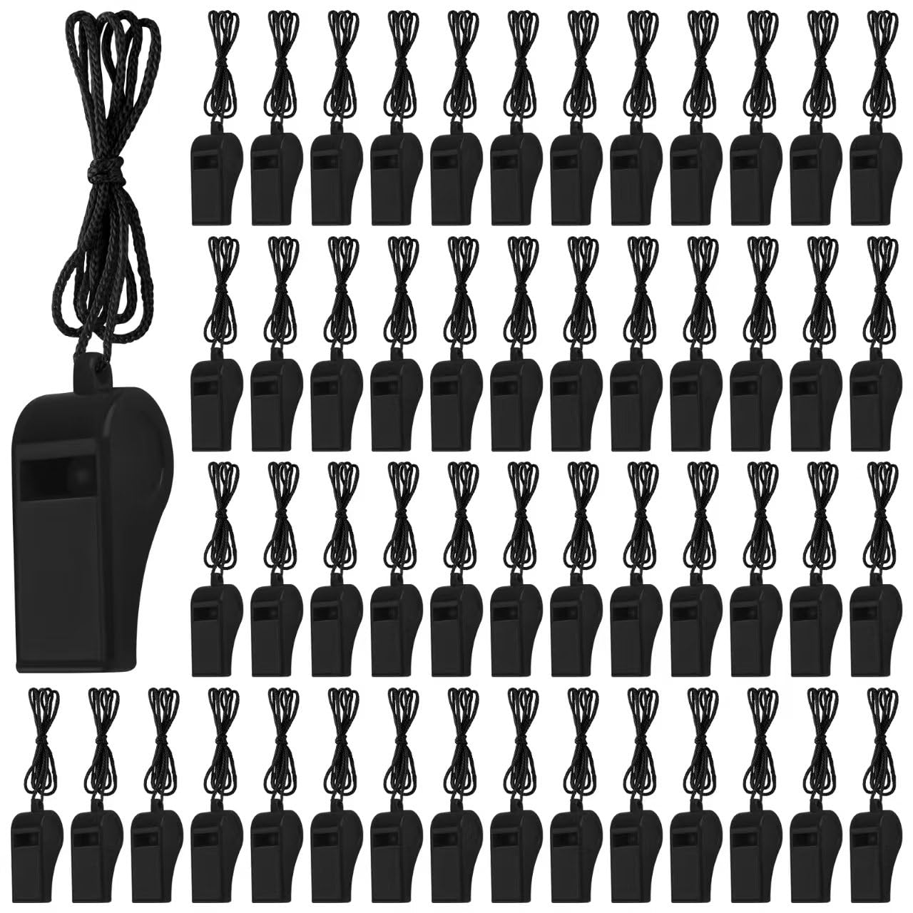 Zuazaor 300 Pieces Referee Whistles in Bulk Loud Plastic Emergency Whistle with Lanyard Sports Whistles for Trainning Whistles Party Whistles for Parties Gift Boxes Fillers (Black)