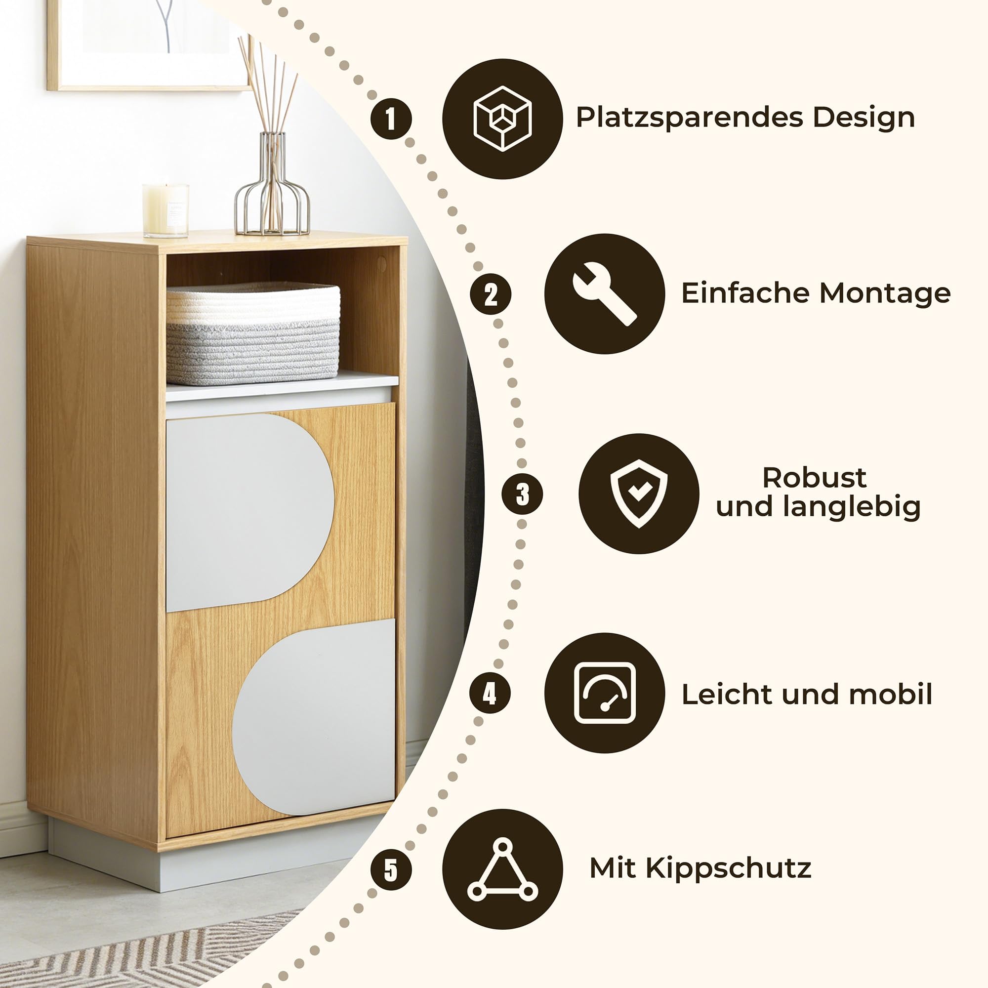 Hometopia Badezimmerschrank 85cm schmal, Badregal mit Tür | verstellbare Regalböden, Eichenoptik, freistehend, Holz, vielseitig für Bad, Wohnzimmer & Flur, 30x40x85 cm, pflegeleicht