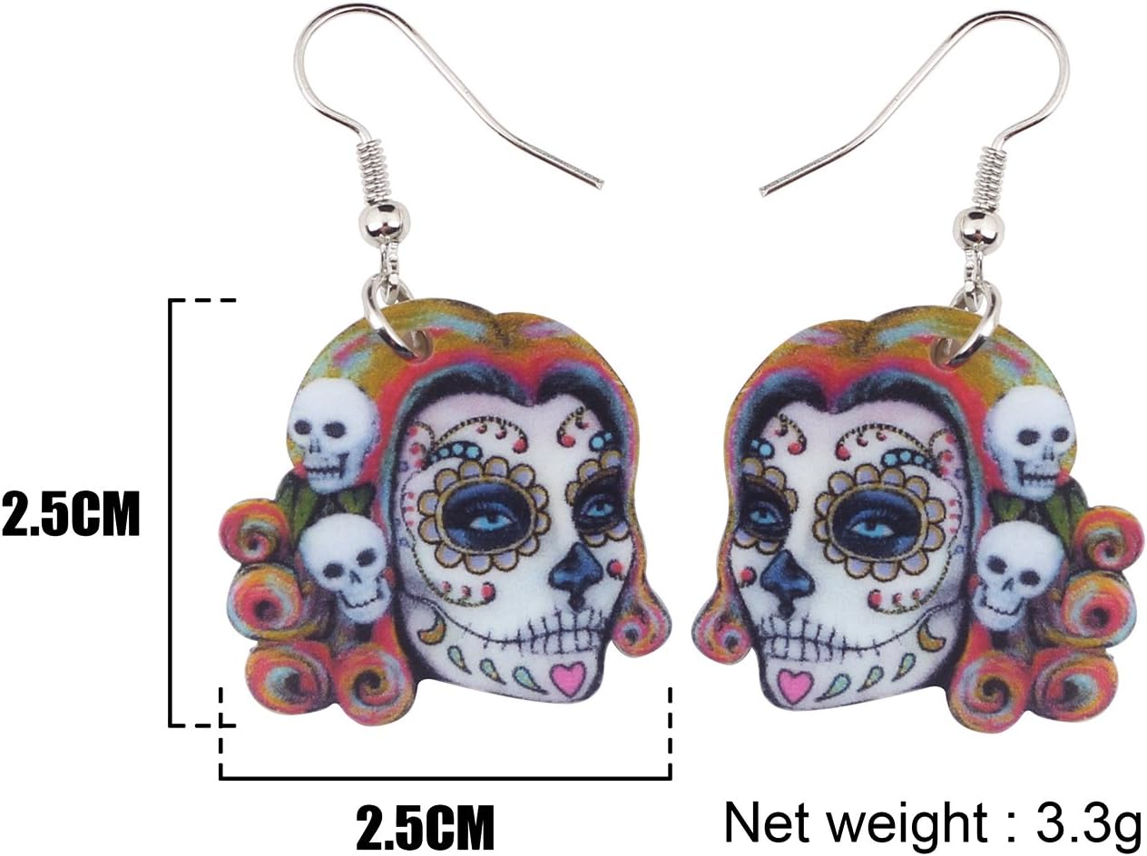 NEWEI Cute Halloween Sugar Skull Earrings Dangle Acrylic Day of the Dead Decor Gifts for Women Festival Charms - Image 5