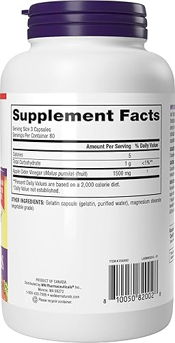 Miniatura 2 de Webber Naturals Pastillas de vinagre de sidra de manzana, 1,500 mg por porción, alta potencia, 240 cápsulas, digestión natural, metabolismo, peso y