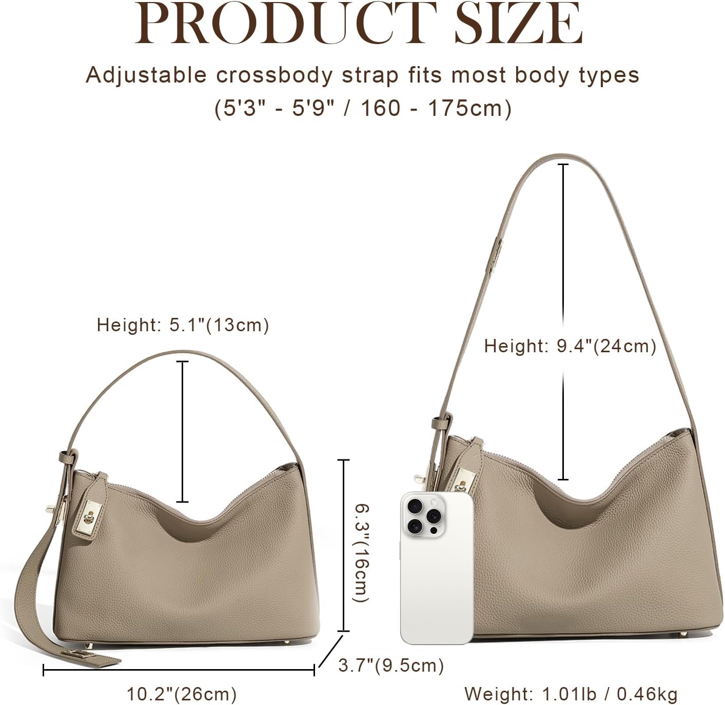 Leather Hobo Bag for Women - Adjustable Slouchy Handbag with Secure Zip & Multi-Way Strap - Image 5