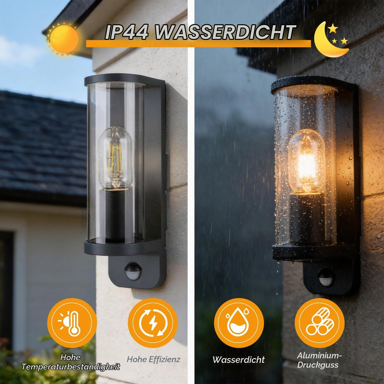 Außenwandleuchte Bewegungsmelder Sicherheitslampe, E27 Lampenfassung Außenlampe Anthrazit, Wetterfeste Wandbeleuchtung für Haustür, Hof, Garage, Terrasse & Garten, Leuchtmittel ausgeschlossen
