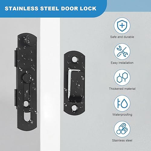 Miniatura 5 de Paquete de 2 cierres de puerta abatibles de 4 pulgadas, cerraduras deslizantes de acero inoxidable negro mate para ventanas de granero, armarios,