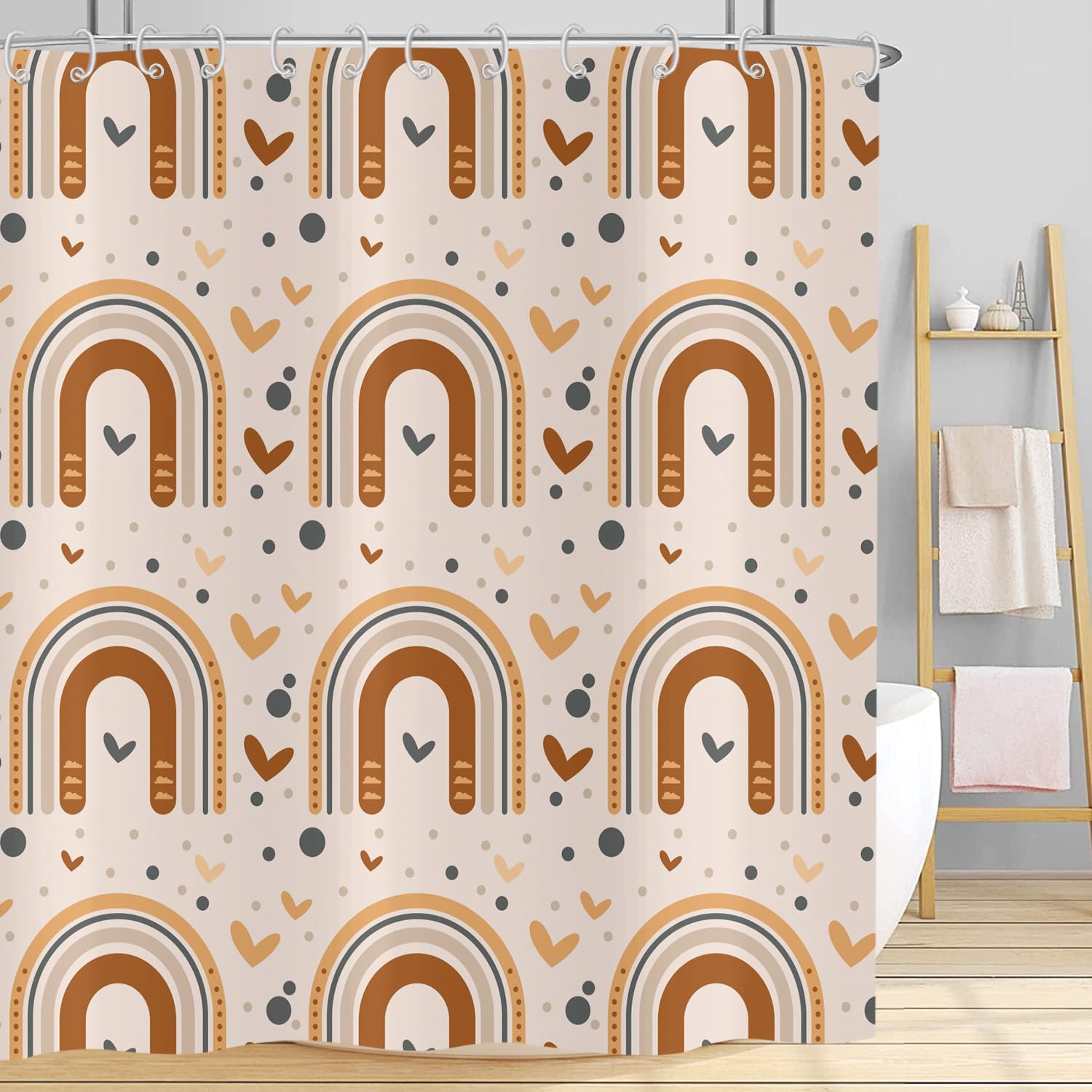 Hnmdmyi Rainbow Shower Curtain 120x180, Boho Abstract Rainbow Shower Curtains Colorful Cute Kids Cartoon Bathroom Curtains with Hooks Waterproof Polyester Fabric Washable Bath Curtains for Wet Room