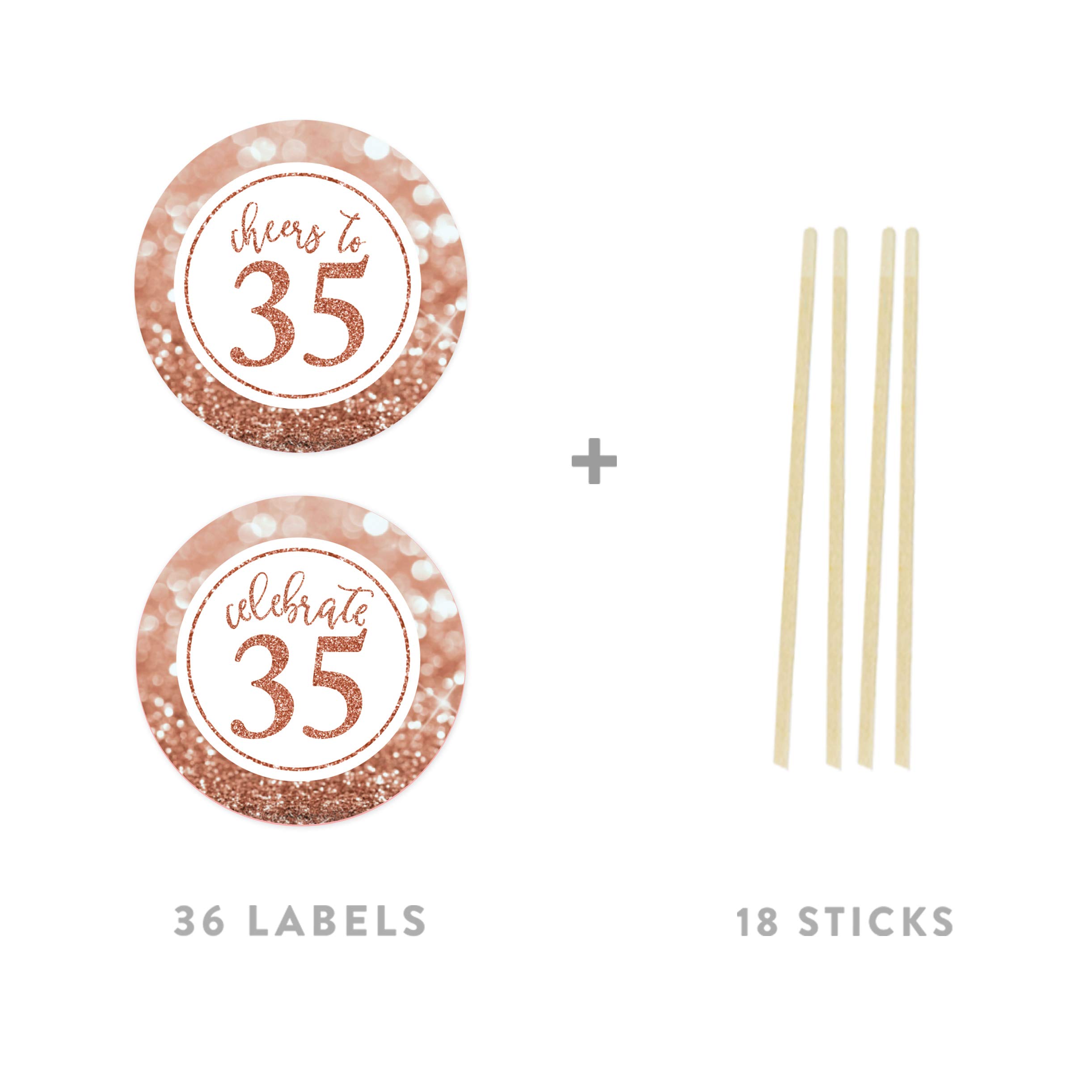 Andaz Press Glitzy Faux Rose Gold Glitter Round DIY Cupcake Toppers, Cheers to 35 Years, 35th Birthday or Anniversary, 20-Pack, Cake Dessert Party Decor