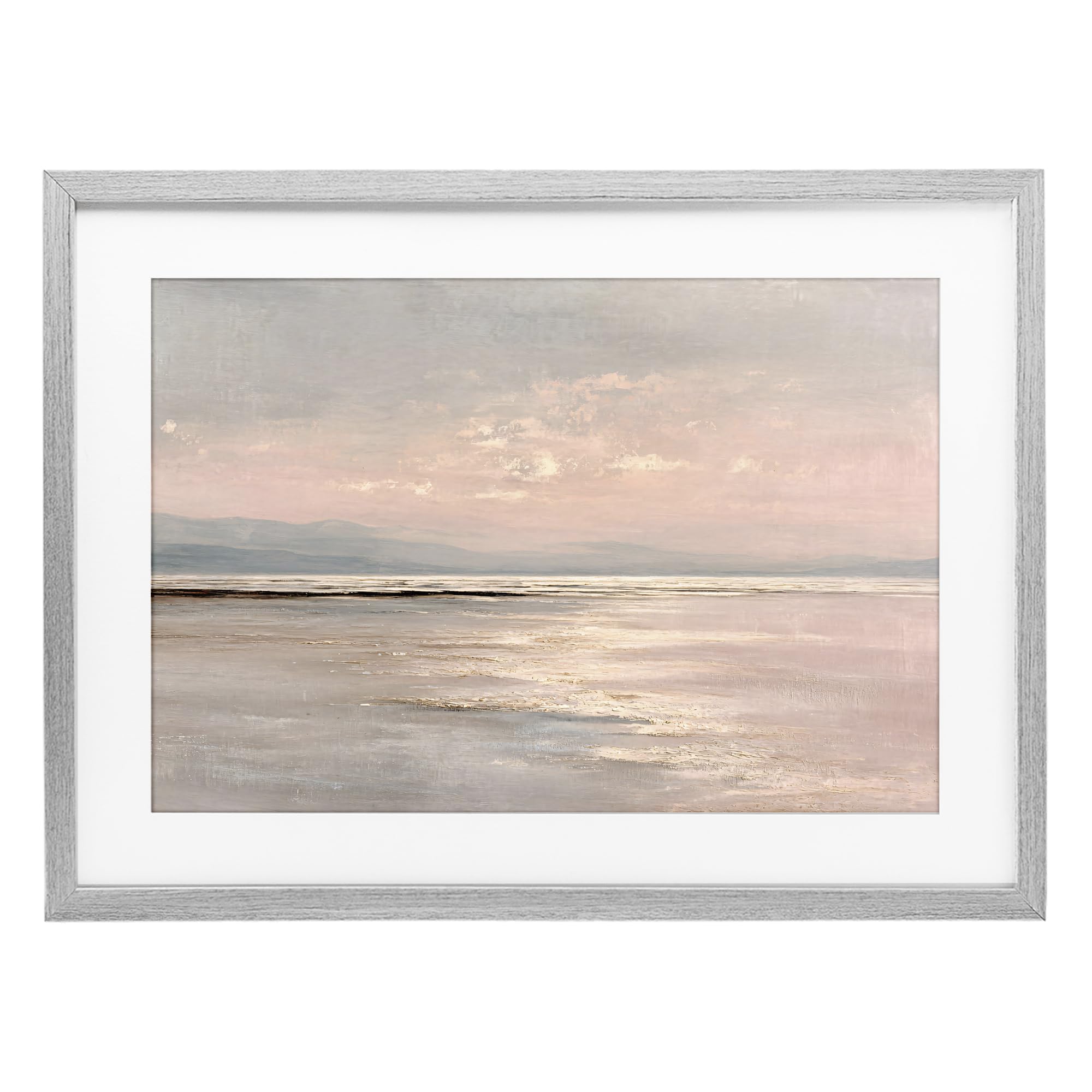 Stupell Industries Farmhouse Gray (Textured) 'Vast Blush Seascape', Framed Print Under Glass, Gray, 20 X 14 Inches, Easy To Hang And Sturdy, Made In Usa, By Jacky Ngan