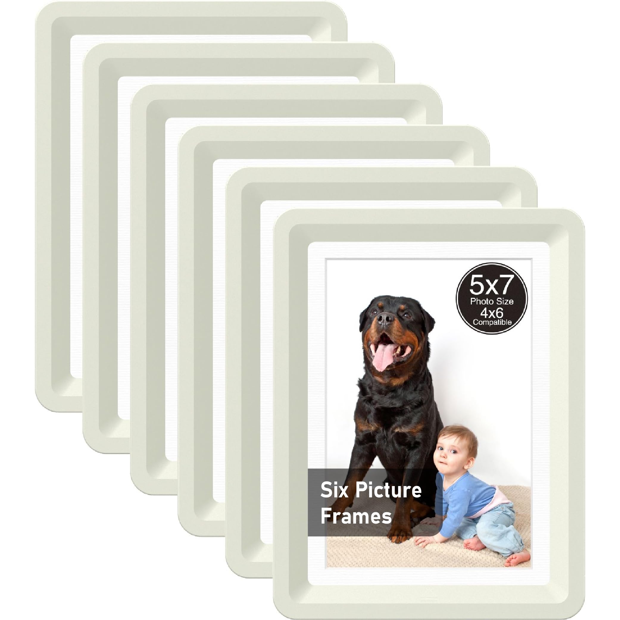 vilkok Light Gray 5x7 Picture Frame,6Pack, Fits 5x7 Photo or 4x6 with Mat, Acrylic Front & Durable ABS Frame, Shatterproof UV-Resistant Tabletop Display, Vertical/Horizontal Home Décor Frame