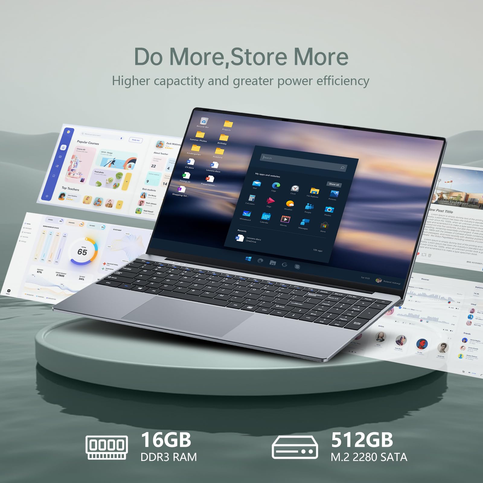 PC Portatile 15.6" Notebook Win11 Core i5-7Y54 Processore Office 365, 16 GB RAM SSD 512 GB, Laptop FHD IPS Tastiera Numerica Retroilluminata, Computer Portatile Mini-HDMI USB 3.0 WiFi 5 BT 4.2
