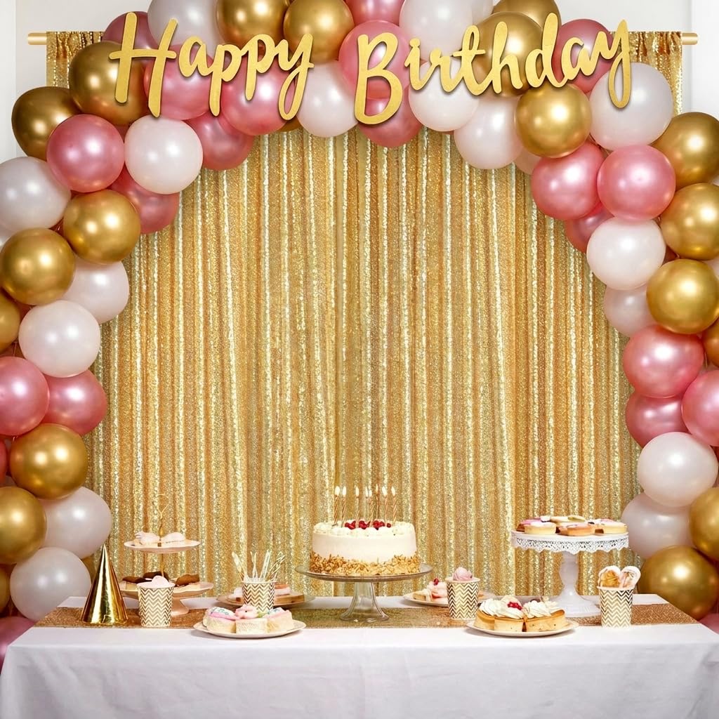 Gold Sequin Backdrop Curtain Panels Stage 2 Pieces 2FTx8FT Sheer Gold Curtains Backdrop Photo Backdrop Curtains for Wedding Birthday Party Background Drapes Christmas Decorations — Amazon image 3