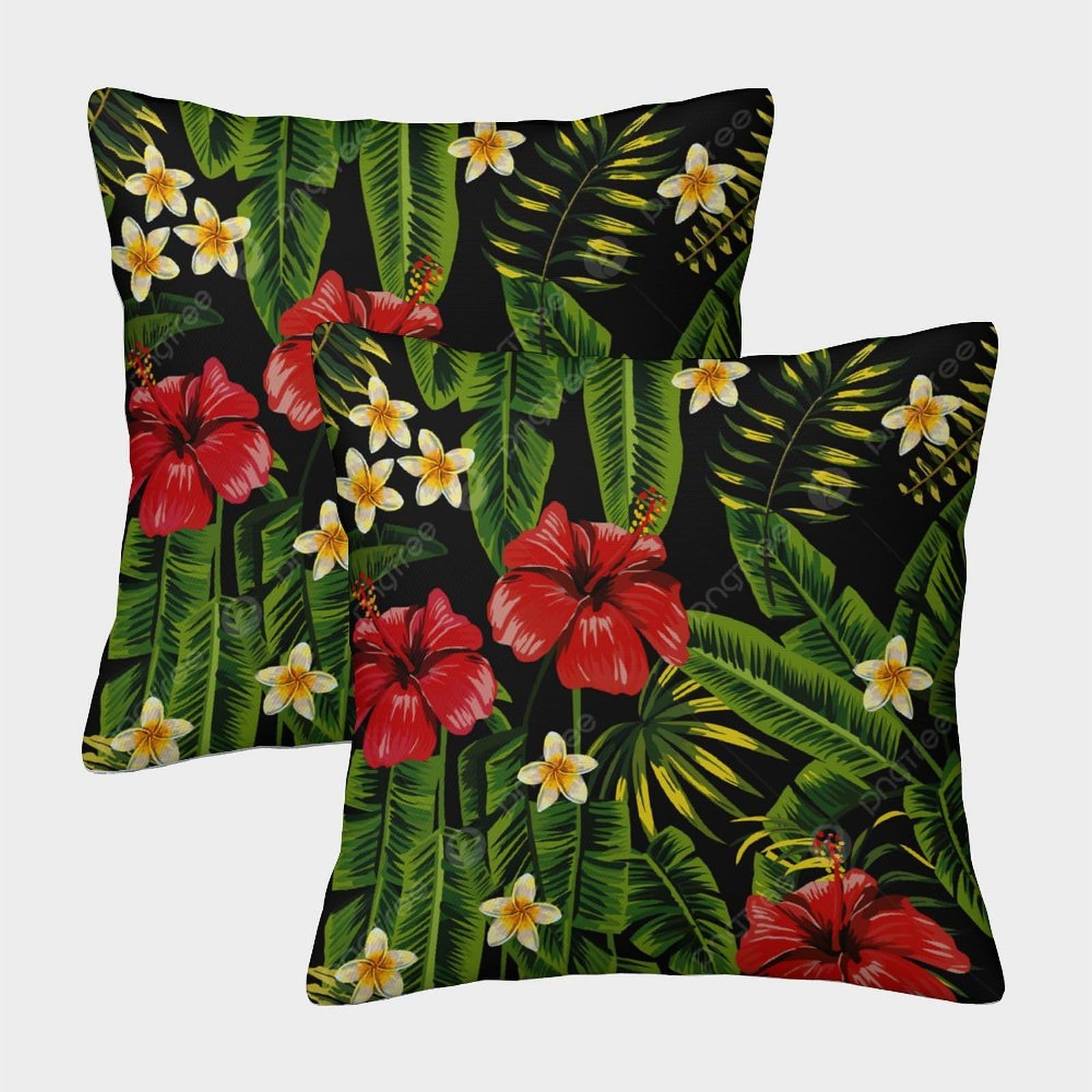 kaiyun 2 Pack Hibiscus Flower,Tropical Plant Pillow Case Home Decoration Sofa Cushion Cover 50x50cm