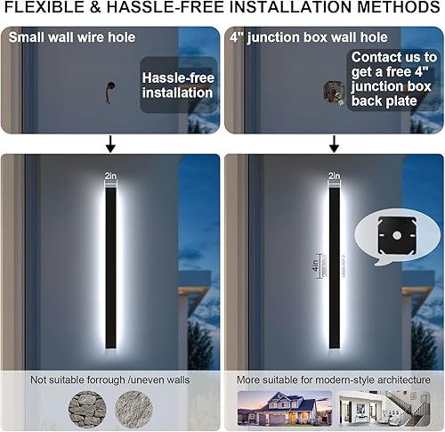 Miniatura 11 de Luz de Pared Exterior, Apliques de Pared Exteriores Modernos de 39 Pulgadas, Luces de Pared Largas Negras Impermeables con Iluminación Cálida, Luz