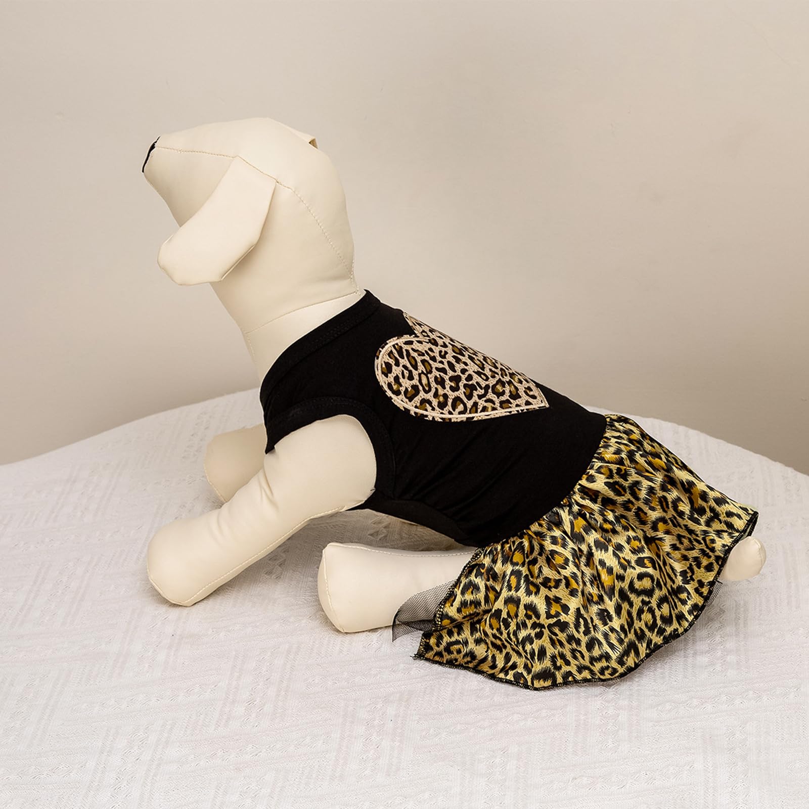 MeiAOBest Pet Dress,Summer Leopard Puppy Vest Skirt Dog Sleeveless heart-Shaped Breathable Lace Princess Tutu for Cats Small Dogs_M - Image 4