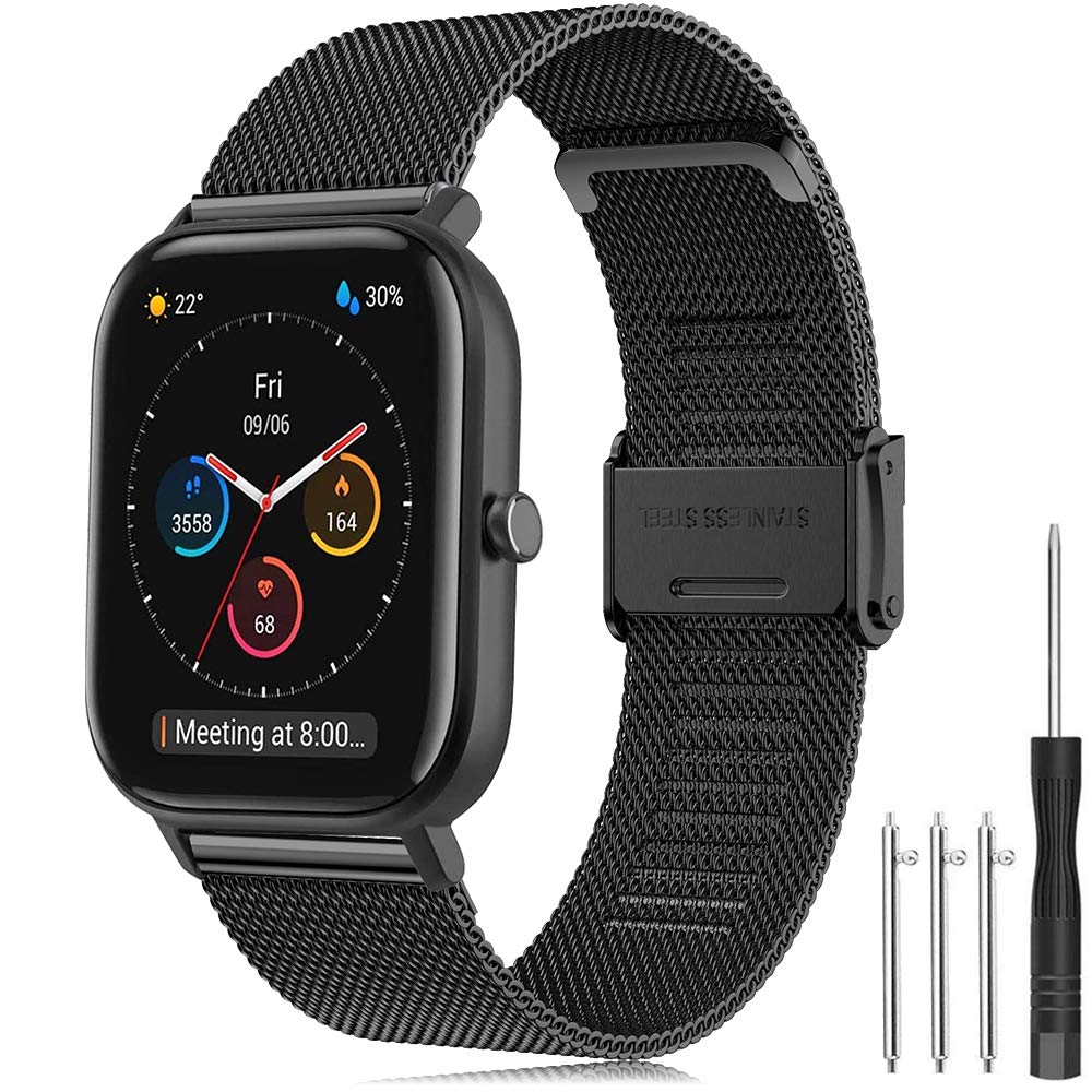 Strap for Amazfit GTS Bracelet, 20 mm Stainless Steel Mesh Replacement Band Bracelet for Amazfit GTR 42 mm/Amazfit GTS 4/GTS 3/GTS 2/2 Mini/2e/Amazfit Bip/Bip Lite/Bip S/Bip U/U Pro/Bip S Lite