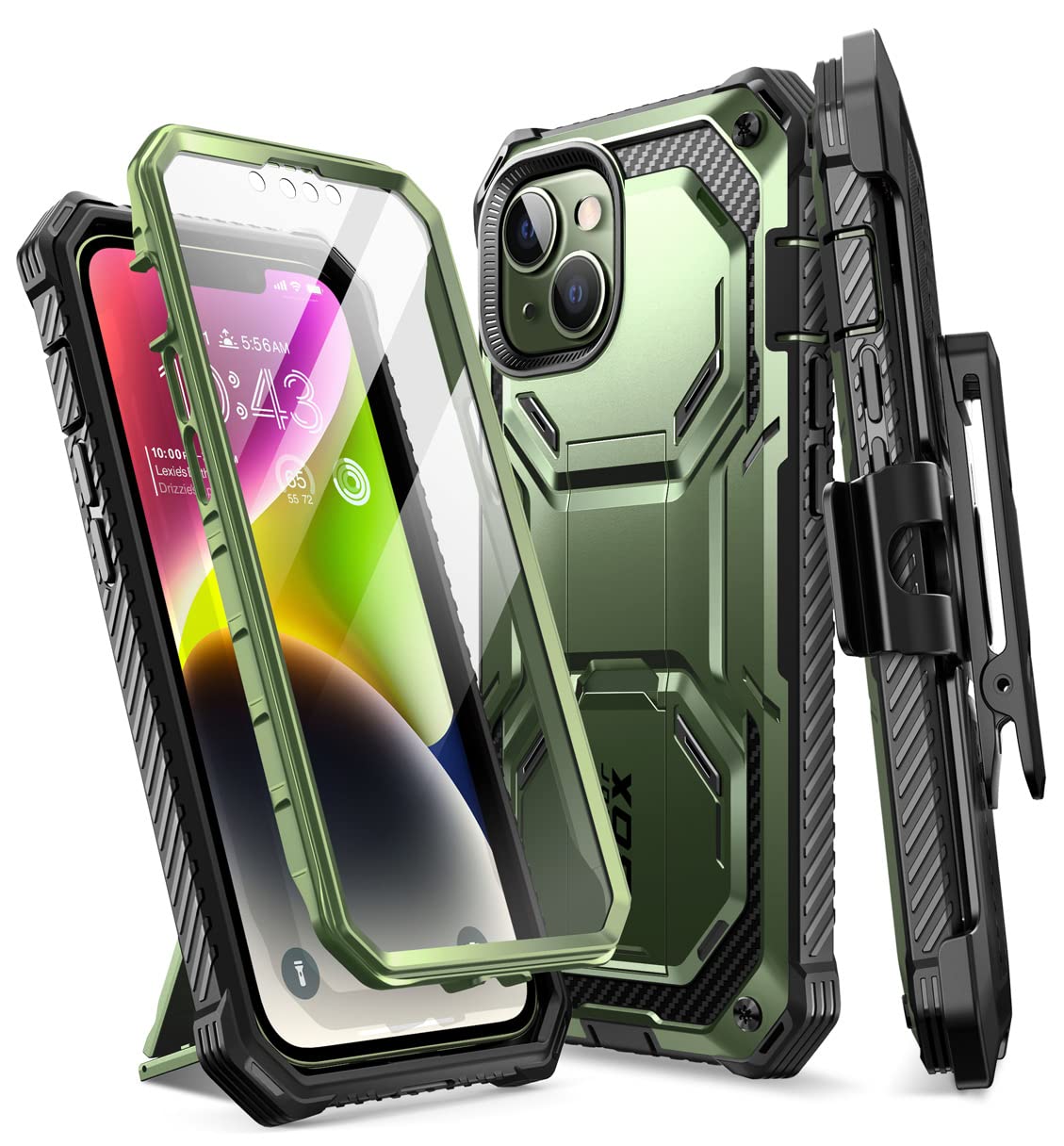 i-Blason Armorbox for iPhone 14 Plus Case with Stand & Belt Clip [Built-in Screen Protector] [Military-Grade Protection] Full-Body Rugged Kickstand