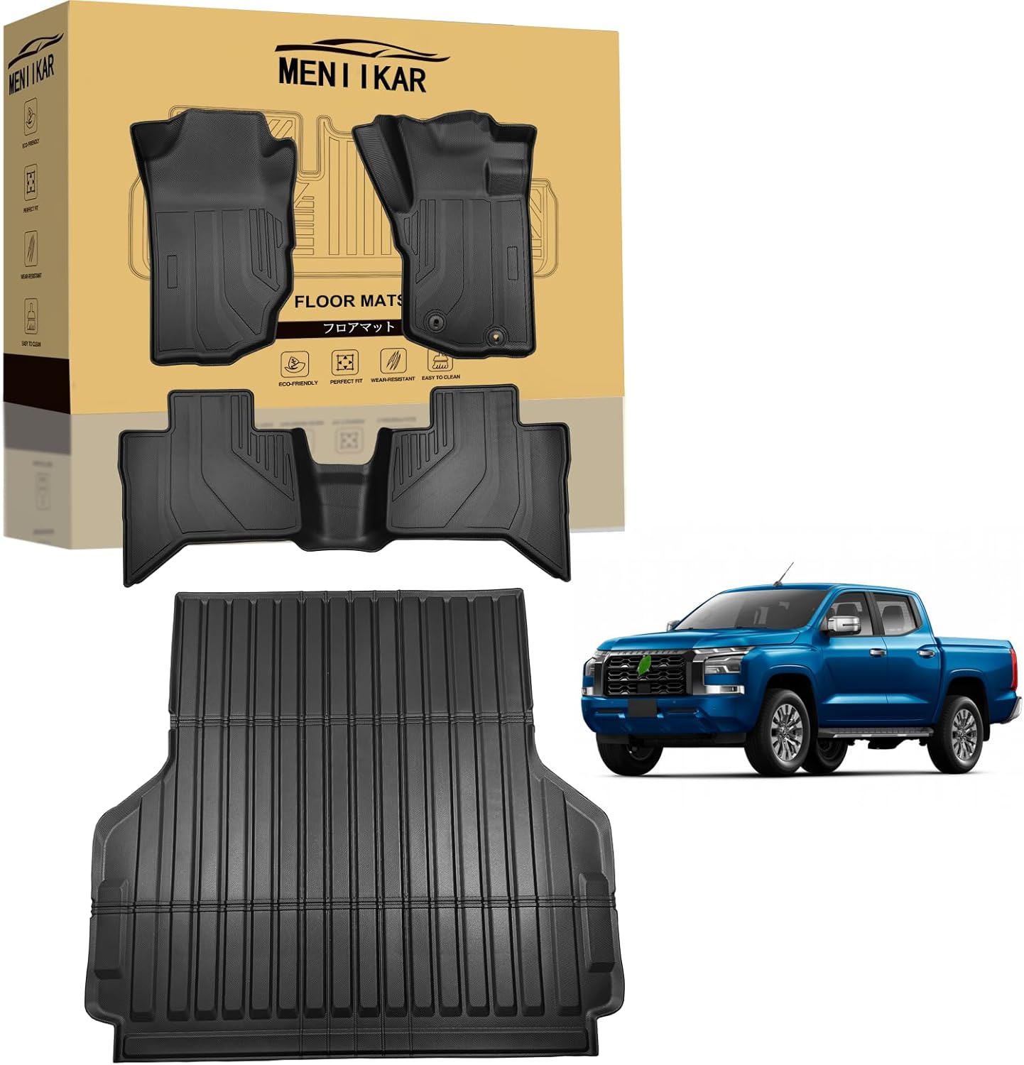 MENIIKAR 三菱 トライトン LC2T 専用 フロアマット＆ラゲッジマット 4点セット, 3Dカーマット, TPE素材, 防水