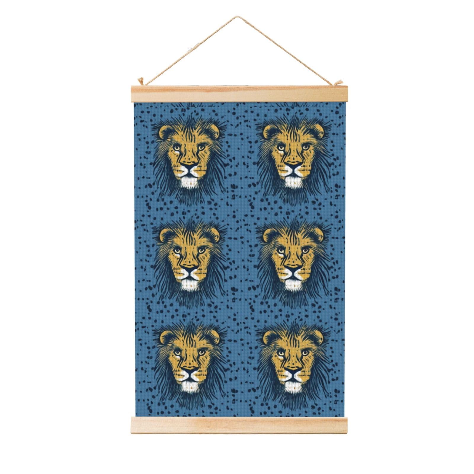 Lion Lions Head Lion Kids Blue Poster Wooden Shaft Hanging Poster Wall Hanging Banner Canvas Artwork with Wood Frames 20"x30" Modern Artwork Decor Ready to Hang Wall Art for Home Decor Scroll Painting